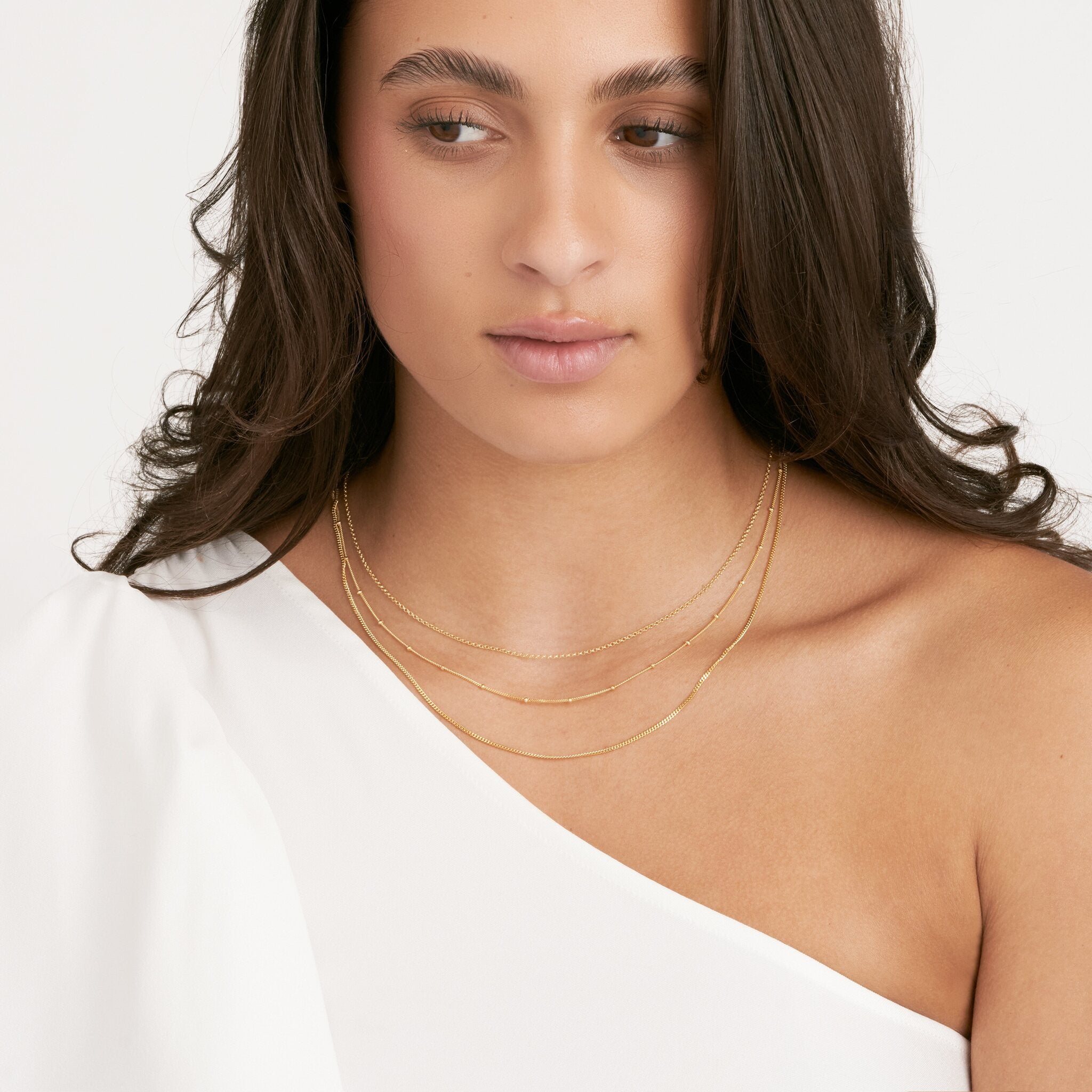 Olas d'Oro 18" Necklace - 14K Yellow Gold Rolo/Saturn/Curb Triple Chain Necklace