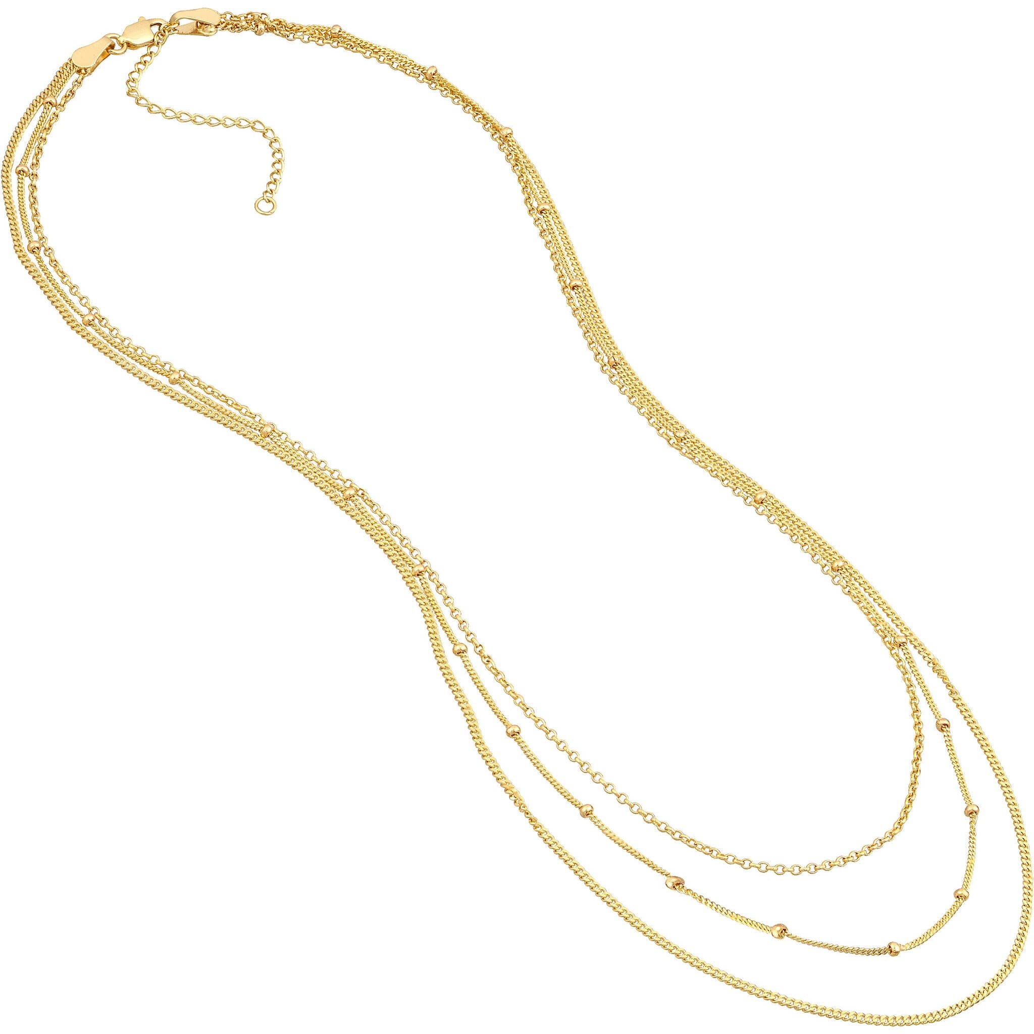 Olas d'Oro 18" Necklace - 14K Yellow Gold Rolo/Saturn/Curb Triple Chain Necklace