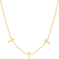 Olas d'Oro 18" Necklace - 14K Yellow Gold Triple Cross with Diamond Necklace