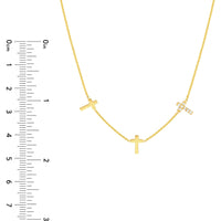 Olas d'Oro 18" Necklace - 14K Yellow Gold Triple Cross with Diamond Necklace