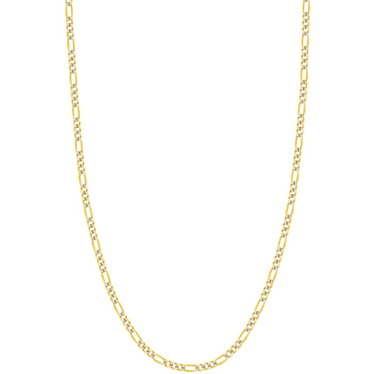 Olas d'Oro 18" Necklace - 14K Yellow/White Gold 3.2mm Two-Tone Pave Figaro Chain with Lobster Lock