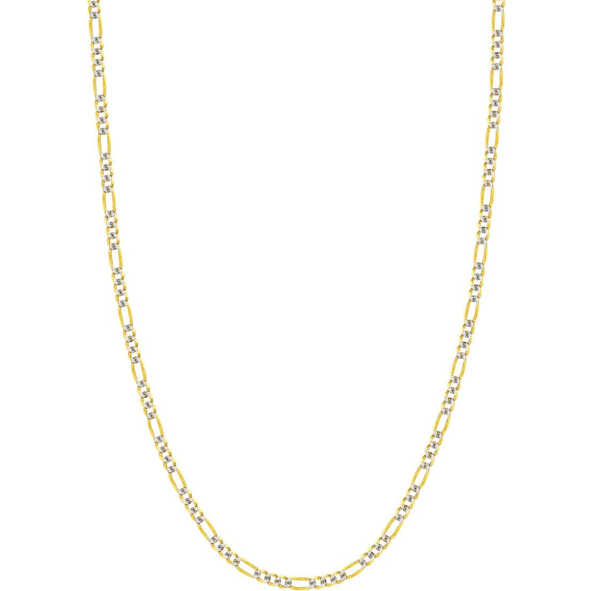 Olas d'Oro 18" Necklace - 14K Yellow/White Gold 3.9mm Two-Tone Pave Figaro Chain with Lobster Lock
