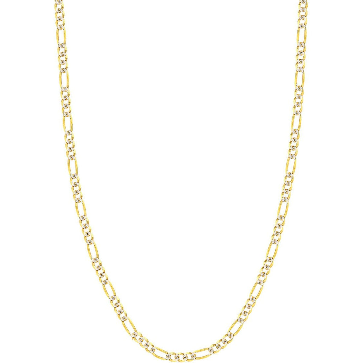 Olas d'Oro 18" Necklace - 14K Yellow/White Gold 4.75mm Two-Tone Pave Figaro Chain with Lobster Lock