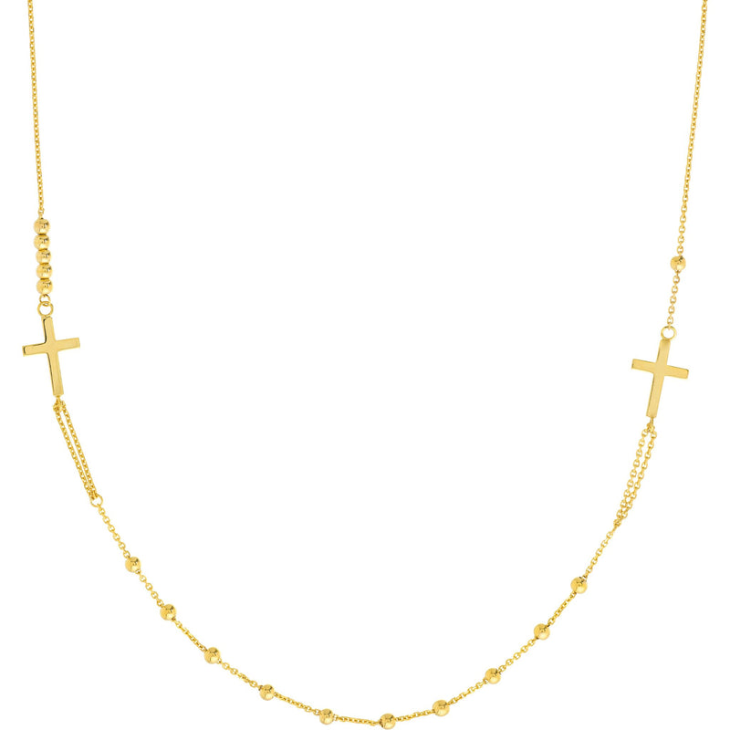 Olas d'Oro 20" Necklace - 14K Yellow Gold Double Cross Beaded Necklace