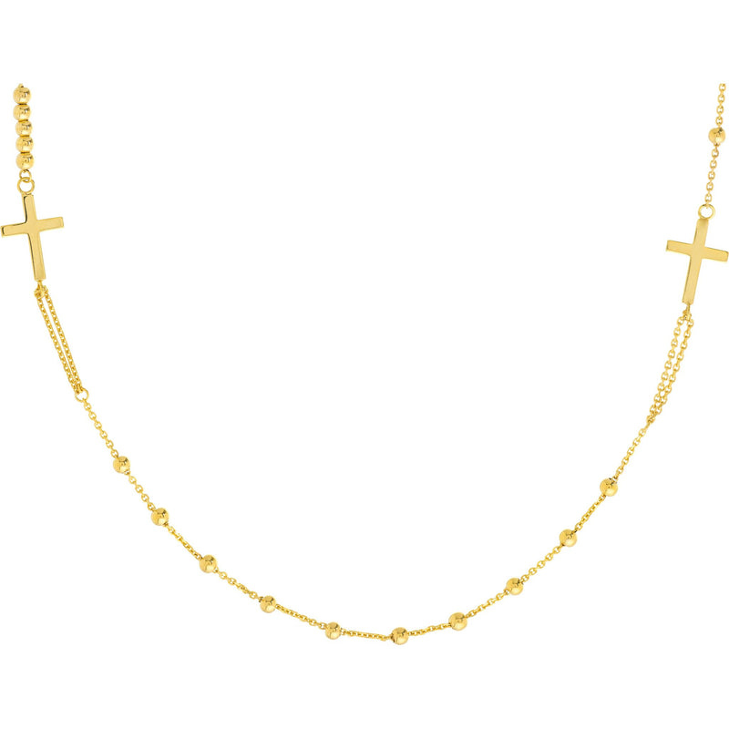 Olas d'Oro 20" Necklace - 14K Yellow Gold Double Cross Beaded Necklace