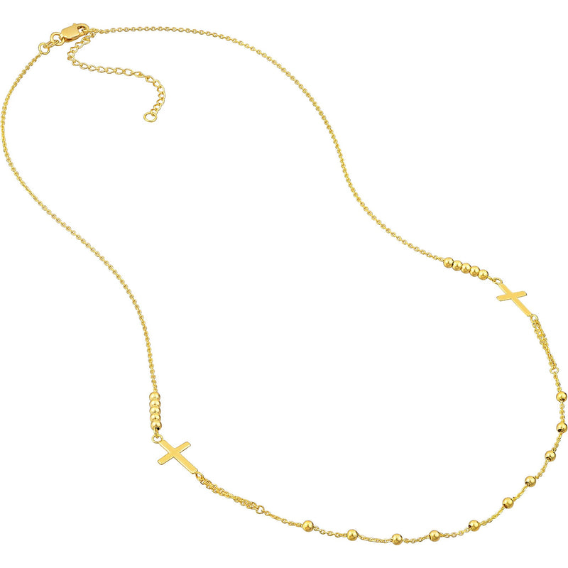 Olas d'Oro 20" Necklace - 14K Yellow Gold Double Cross Beaded Necklace