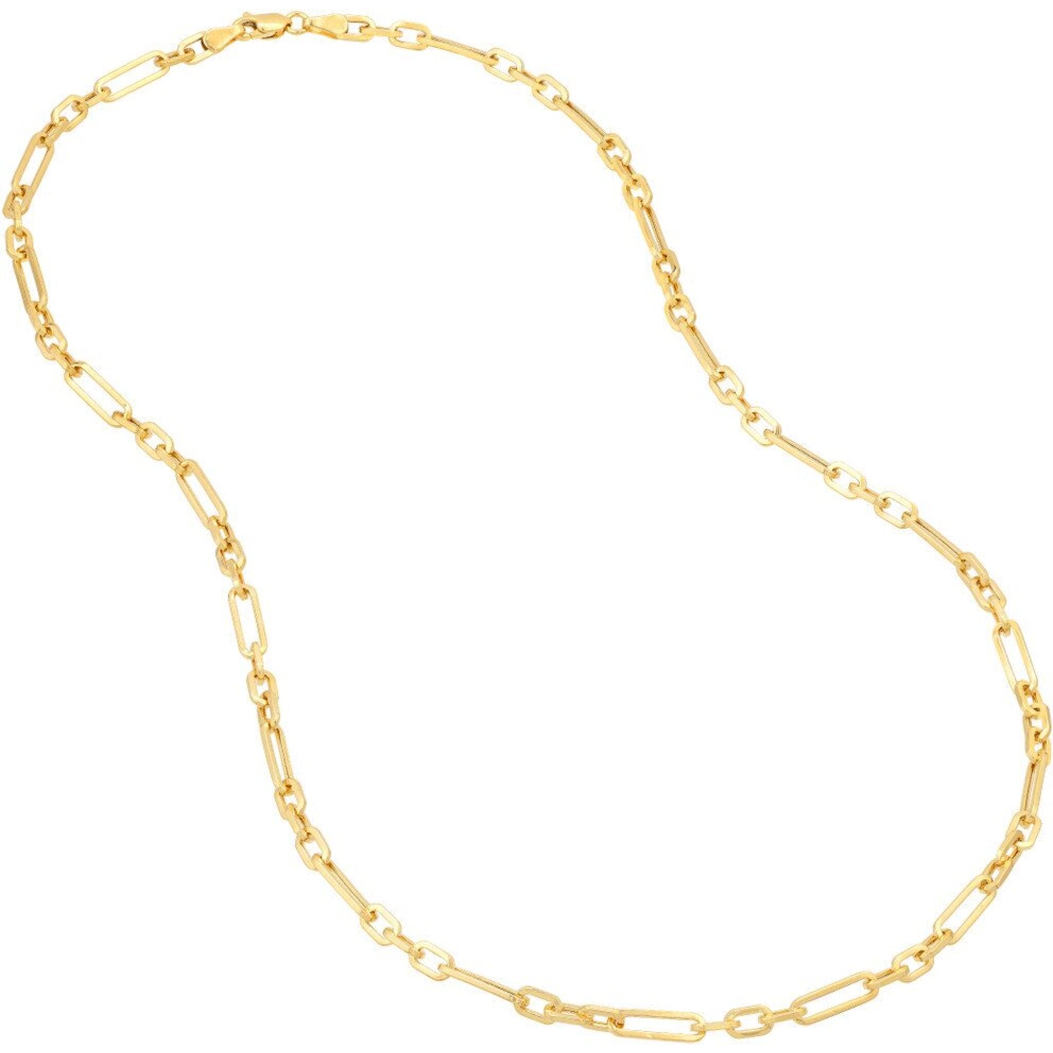 Olas d'Oro 20" Necklace - 14K Yellow Gold Hollow 3+1 Paper Clip Chain with Lobster Lock