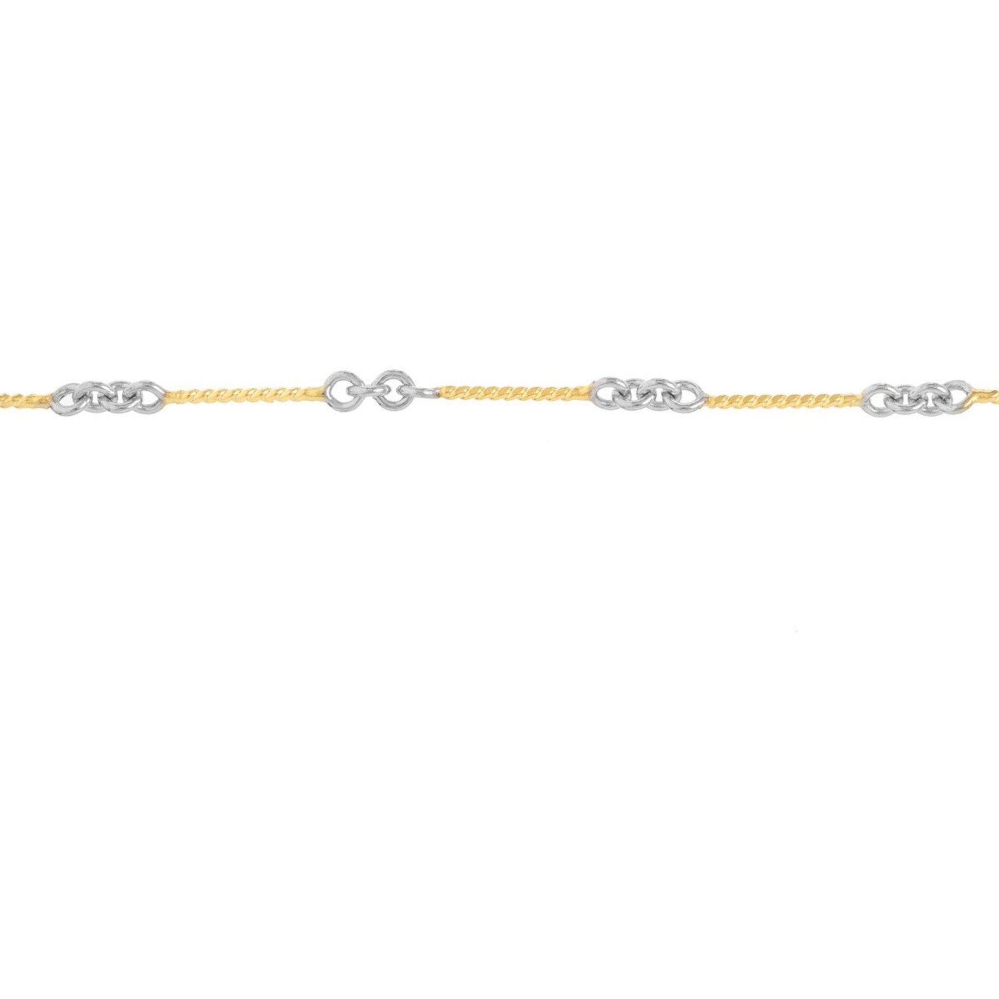 Olas d'Oro 20" Necklace - 14K Yellow/White Gold 0.8mm Two-Tone Designer Twist Chain with Lobster Lock