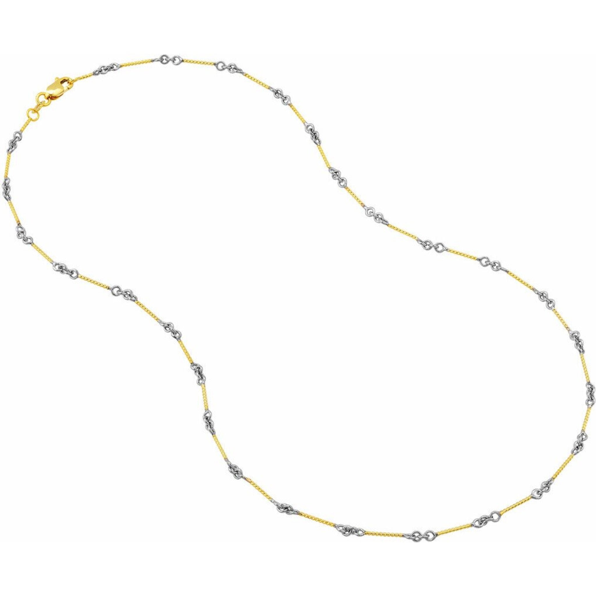 Olas d'Oro 20" Necklace - 14K Yellow/White Gold 0.8mm Two-Tone Designer Twist Chain with Lobster Lock