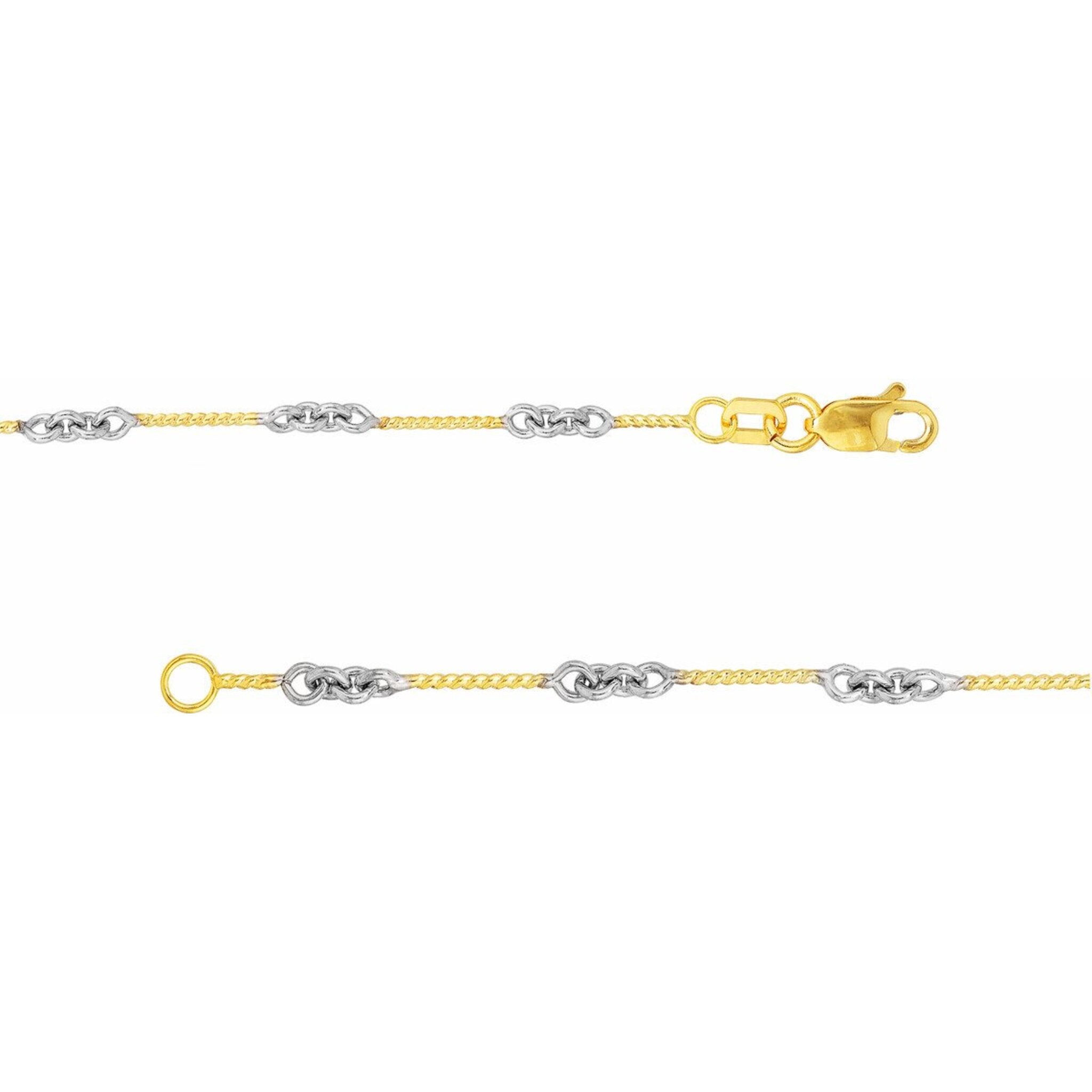 Olas d'Oro 20" Necklace - 14K Yellow/White Gold 0.8mm Two-Tone Designer Twist Chain with Lobster Lock
