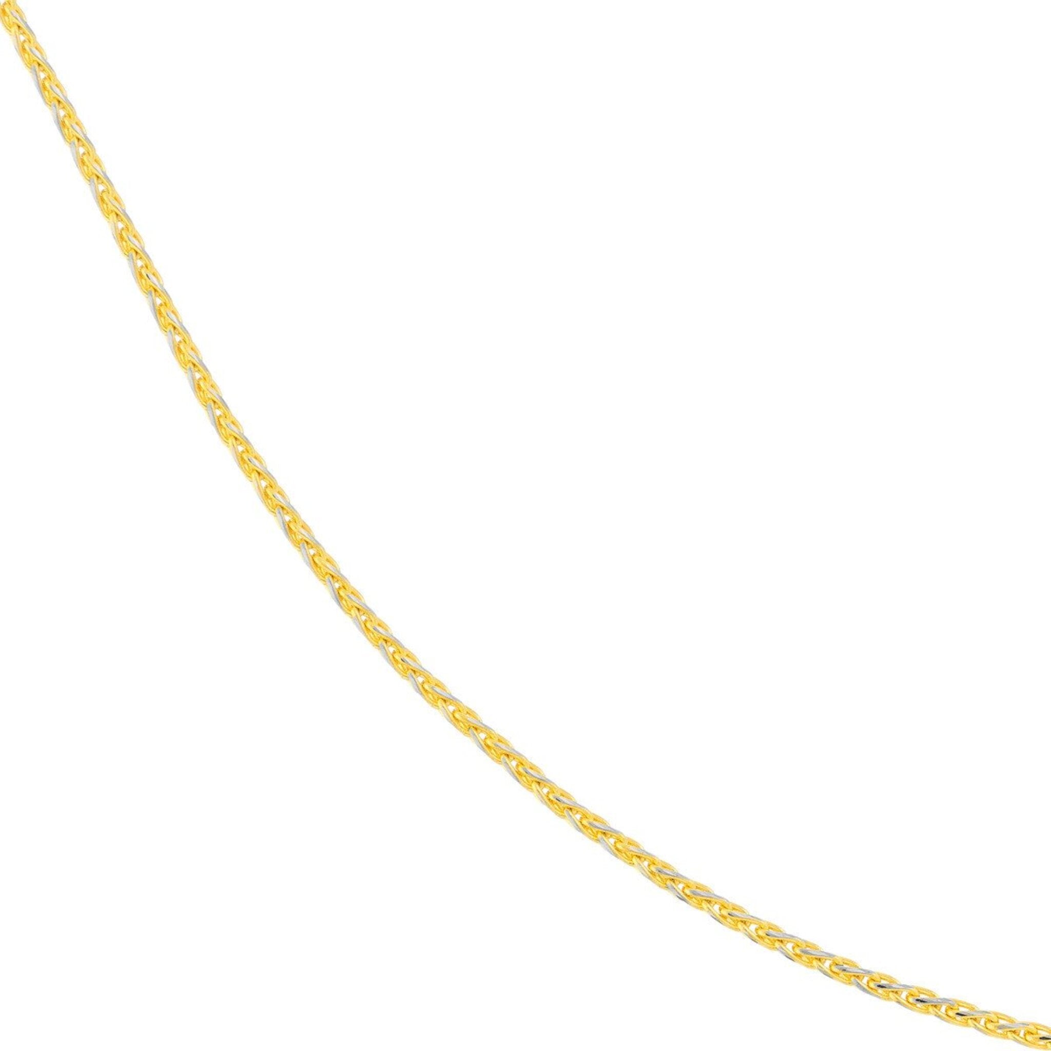 Olas d'Oro 20" Necklace - 14K Yellow/White Gold 1.05mm Two-Tone Pave Wheat Chain with Lobster Lock