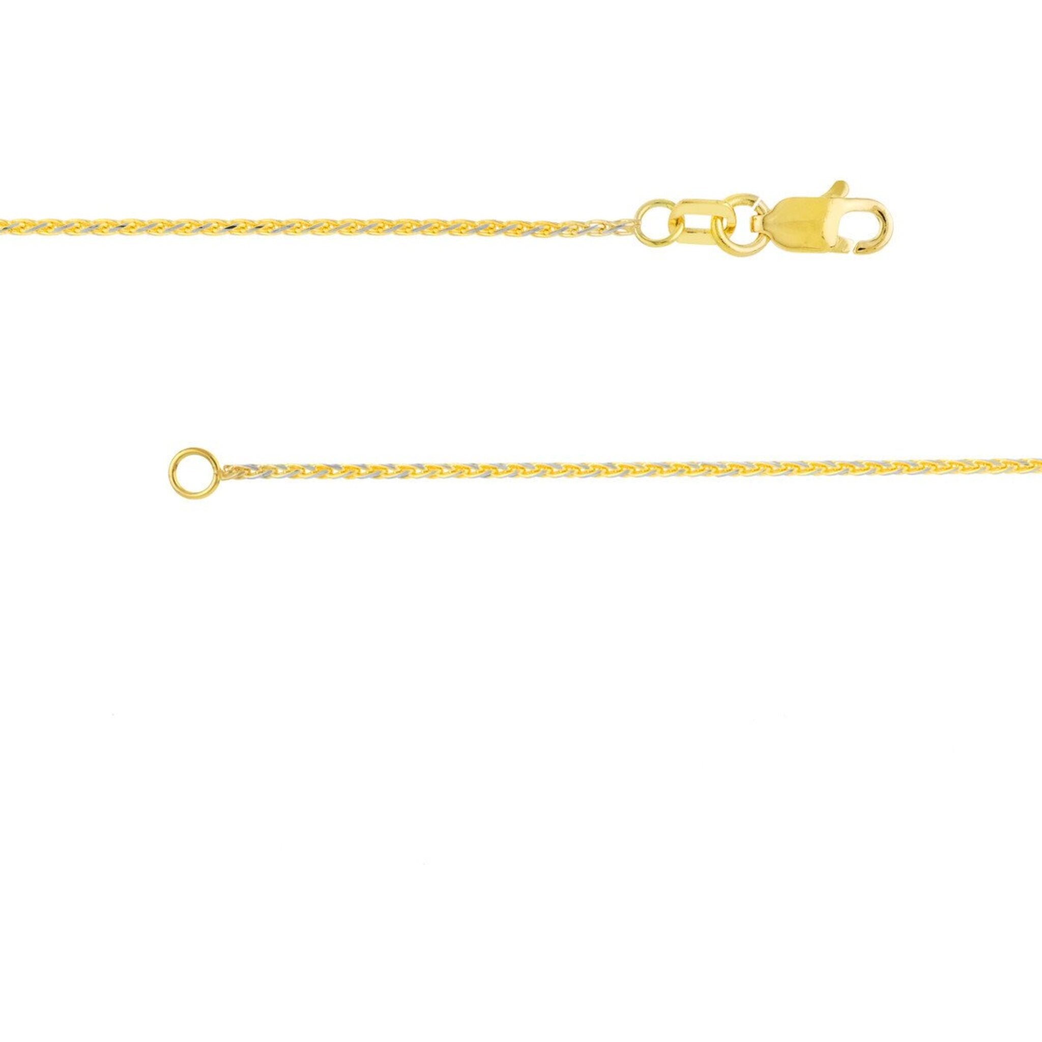 Olas d'Oro 20" Necklace - 14K Yellow/White Gold 1.05mm Two-Tone Pave Wheat Chain with Lobster Lock