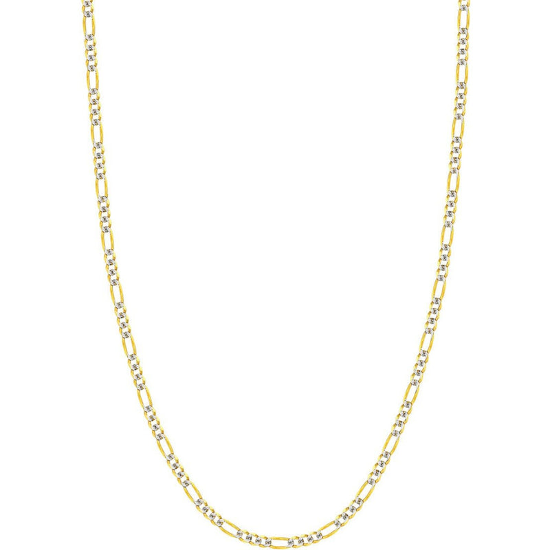 Olas d'Oro 20" Necklace - 14K Yellow/White Gold 3.9mm Two-Tone Pave Figaro Chain with Lobster Lock