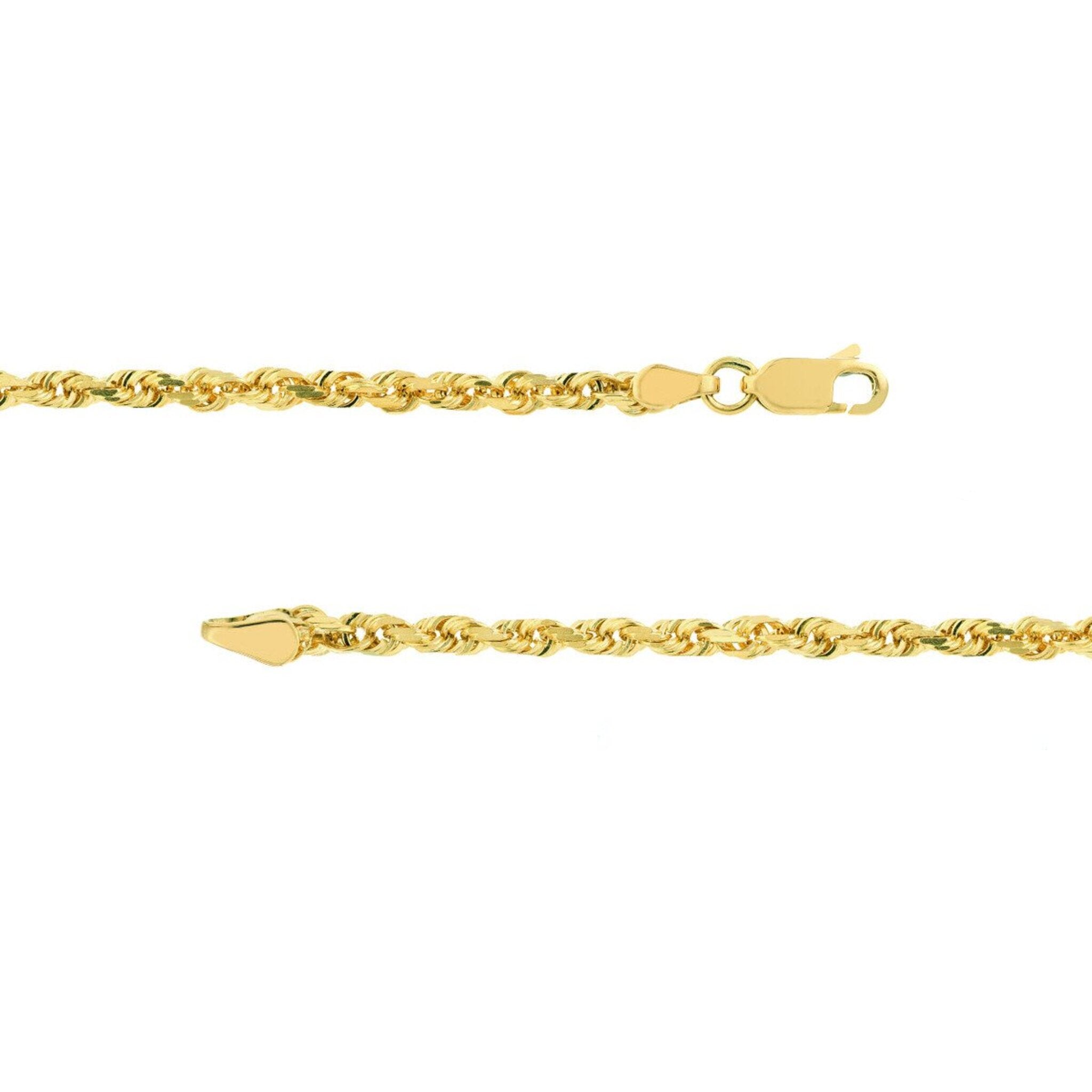 Olas d'Oro 22" Necklace - 10K Yellow Gold 3mm Diamond Cut Rope Chain with Lobster Lock