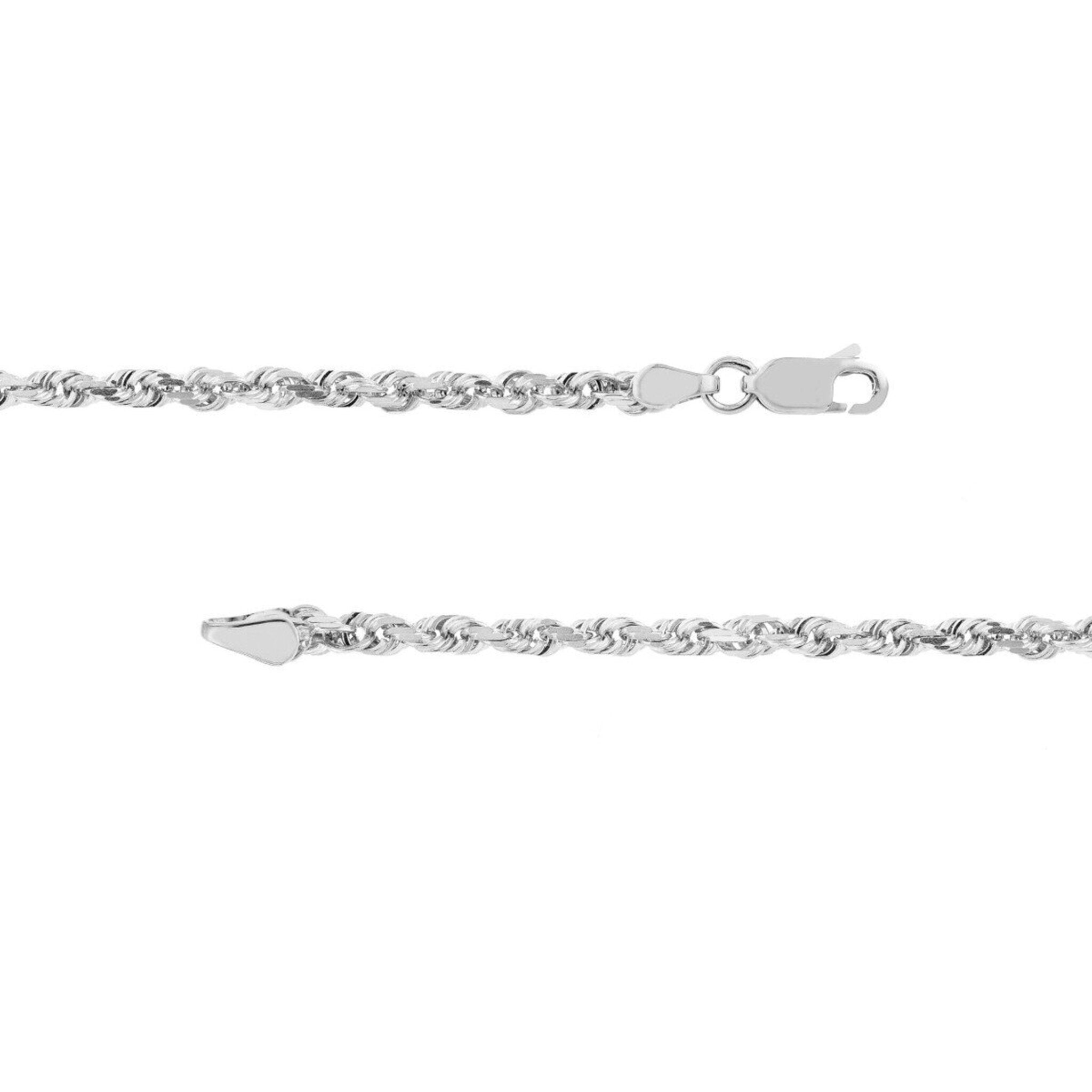Olas d'Oro 22" Necklace - 14K White Gold 3mm Diamond Cut Rope Chain with Lobster Lock