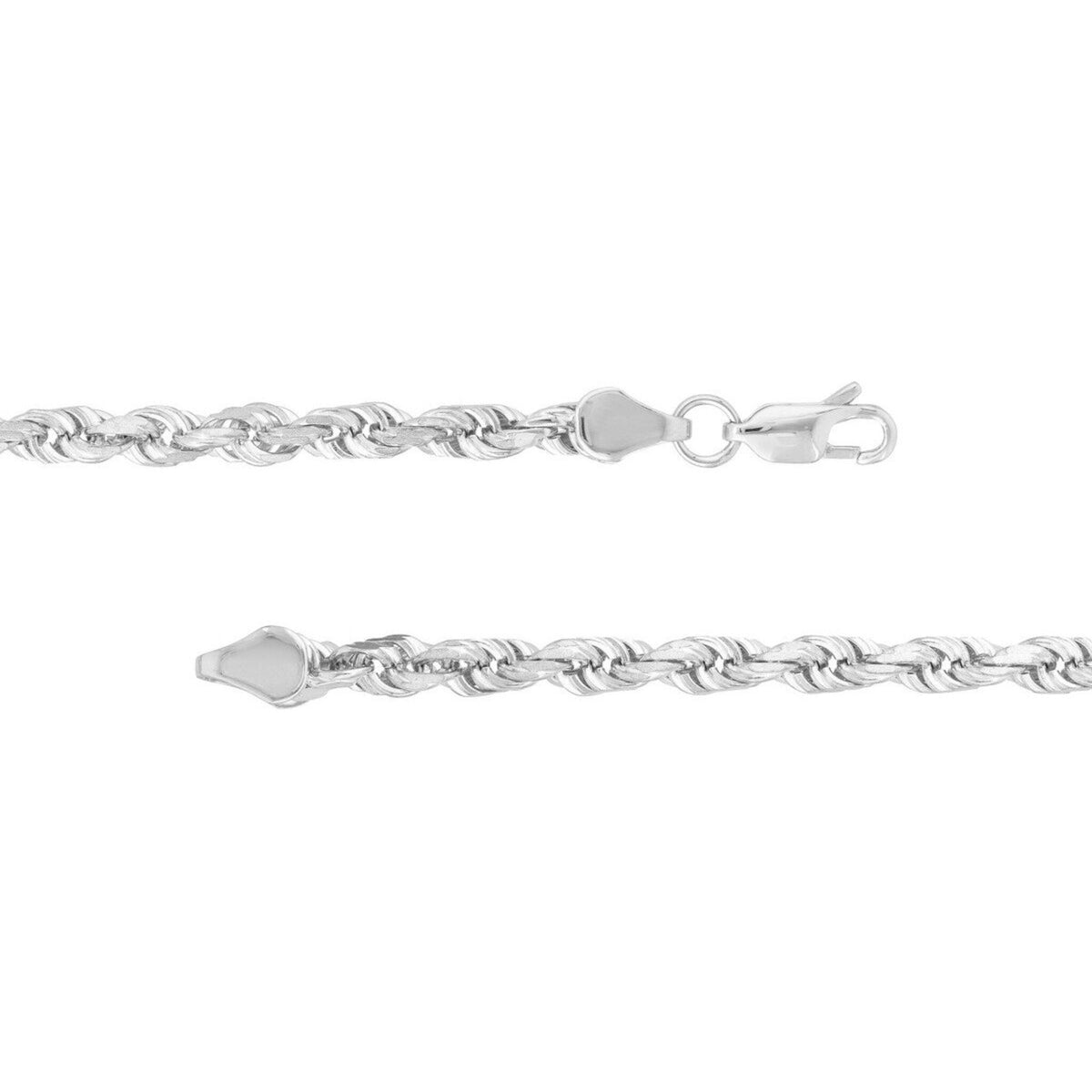 Olas d'Oro 22" Necklace - 14K White Gold 4.4mm Diamond Cut Rope Chain with Lobster Lock