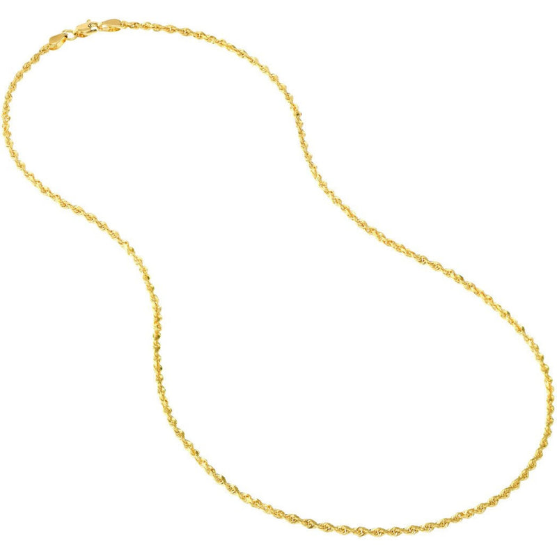 Olas d'Oro 22" Necklace - 14K Yellow Gold 2.3mm Diamond Cut Rope Chain with Lobster Lock