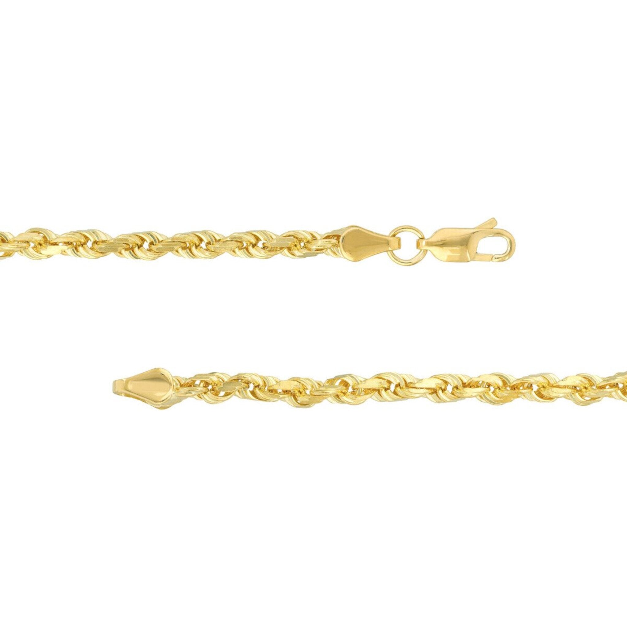 Olas d'Oro 22" Necklace - 14K Yellow Gold 3.8mm Diamond Cut Rope Chain with Lobster Lock