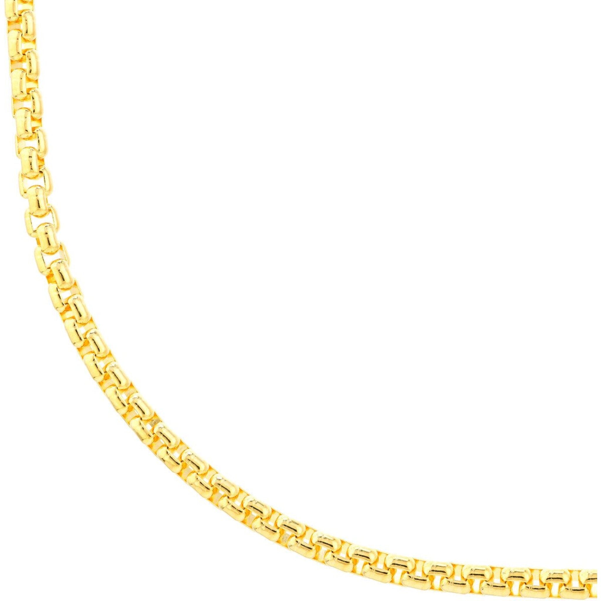 Olas d'Oro 22" Necklace - 14K Yellow Gold 3.95mm Solid Round Box Chain with Lobster Lock