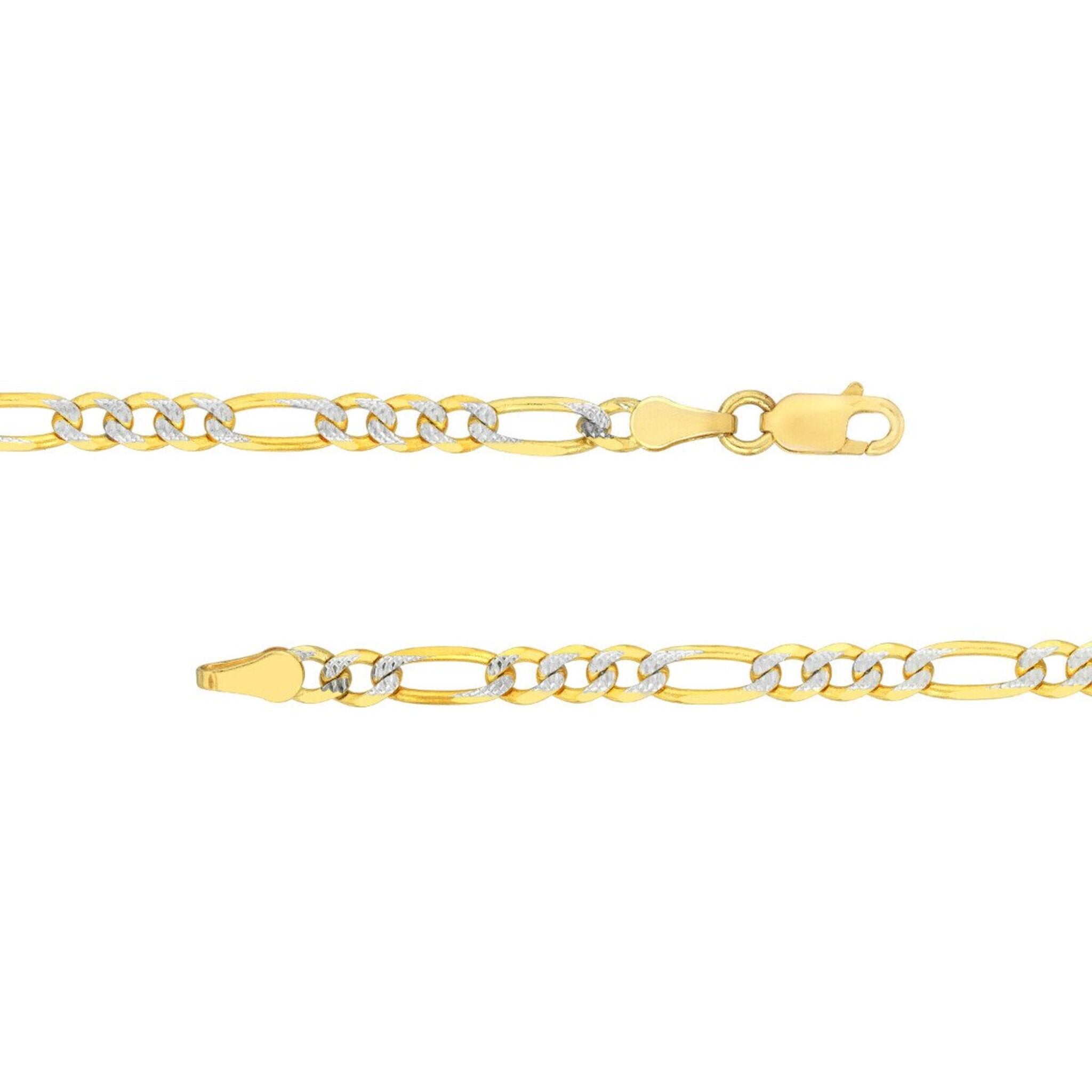 Olas d'Oro 22" Necklace - 14K Yellow/White Gold 3.9mm Two-Tone Pave Figaro Chain with Lobster Lock