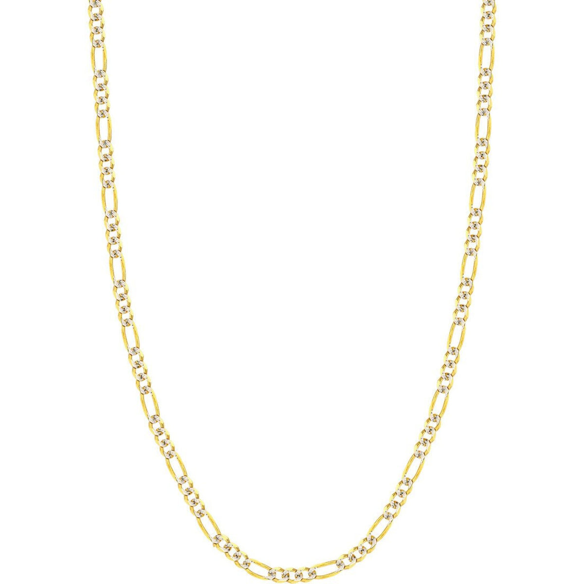 Olas d'Oro 22" Necklace - 14K Yellow/White Gold 5.8mm Two-Tone Pave Figaro Chain with Lobster Lock