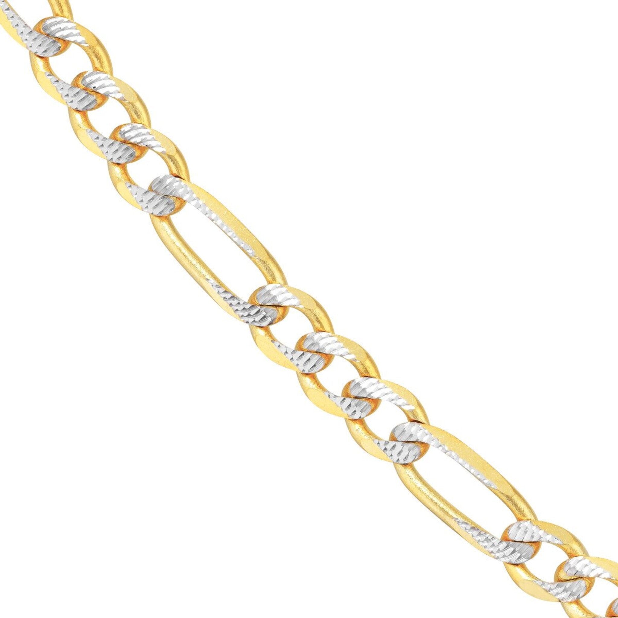 Olas d'Oro 22" Necklace - 14K Yellow/White Gold 5.8mm Two-Tone Pave Figaro Chain with Lobster Lock