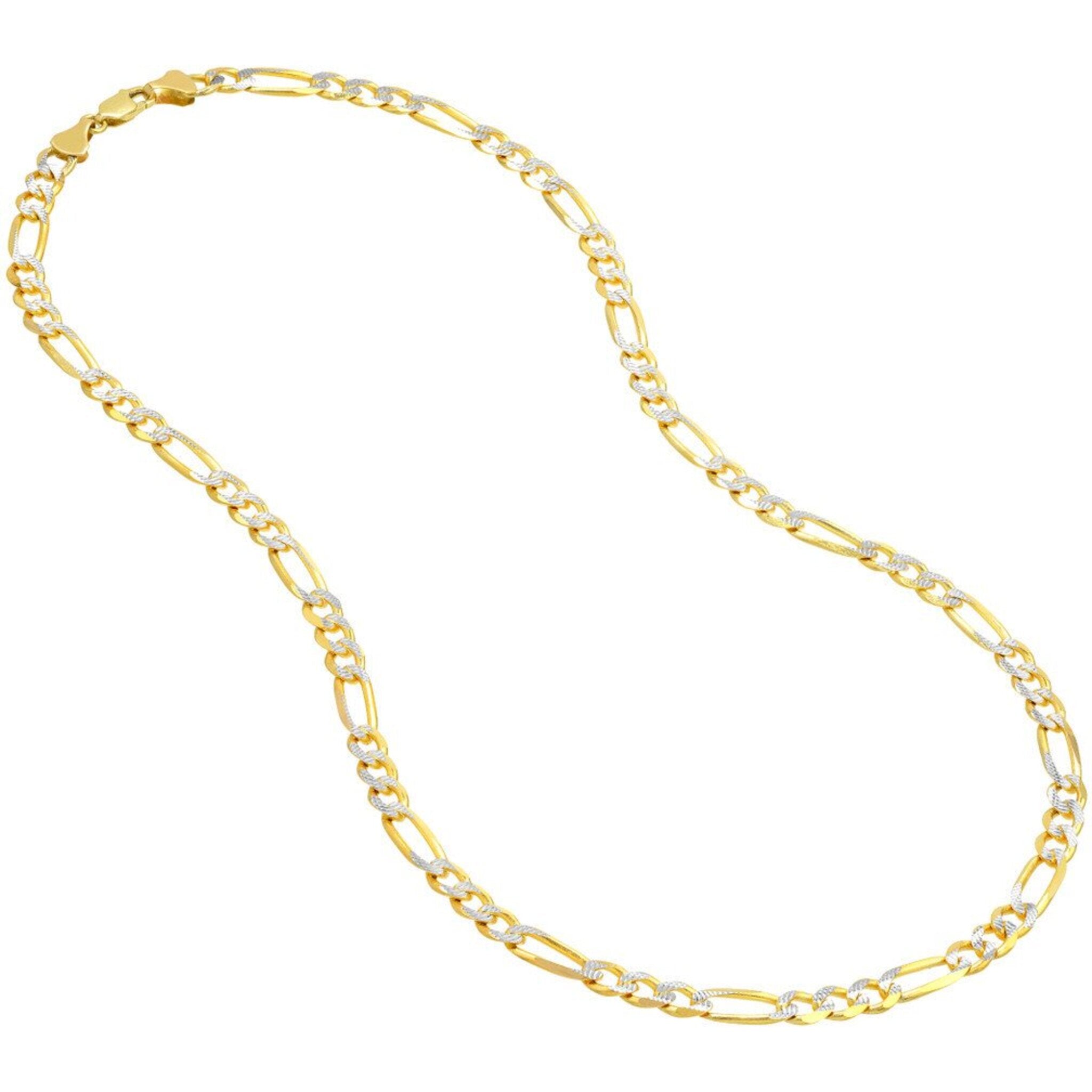 Olas d'Oro 22" Necklace - 14K Yellow/White Gold 5.8mm Two-Tone Pave Figaro Chain with Lobster Lock
