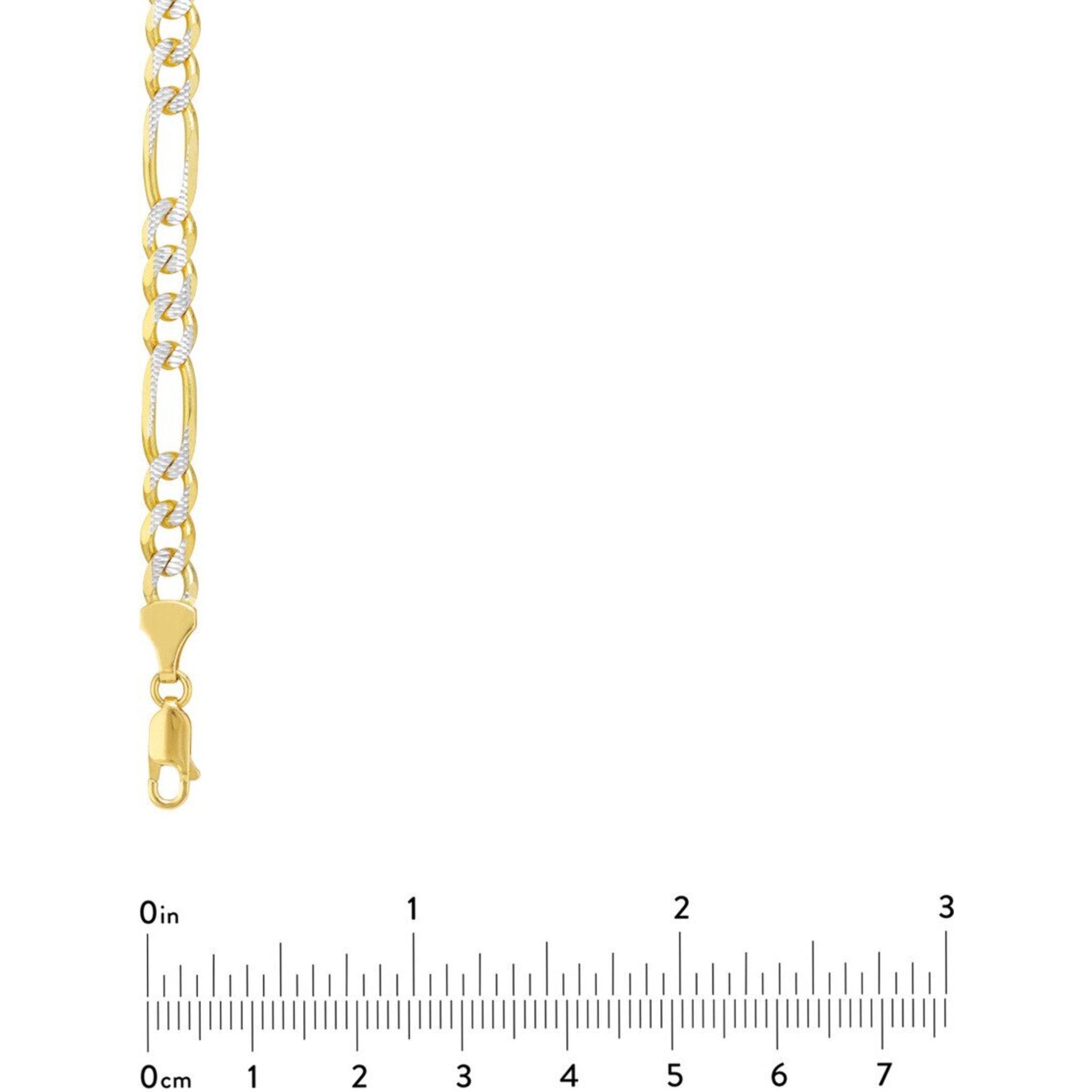 Olas d'Oro 22" Necklace - 14K Yellow/White Gold 5.8mm Two-Tone Pave Figaro Chain with Lobster Lock