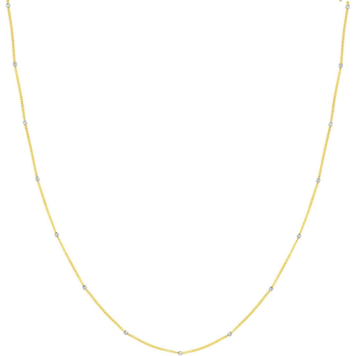 Olas d'Oro 22" Necklace - 14K Yellow/White Gold Two-Tone Cube Saturn Chain with Lobster Lock