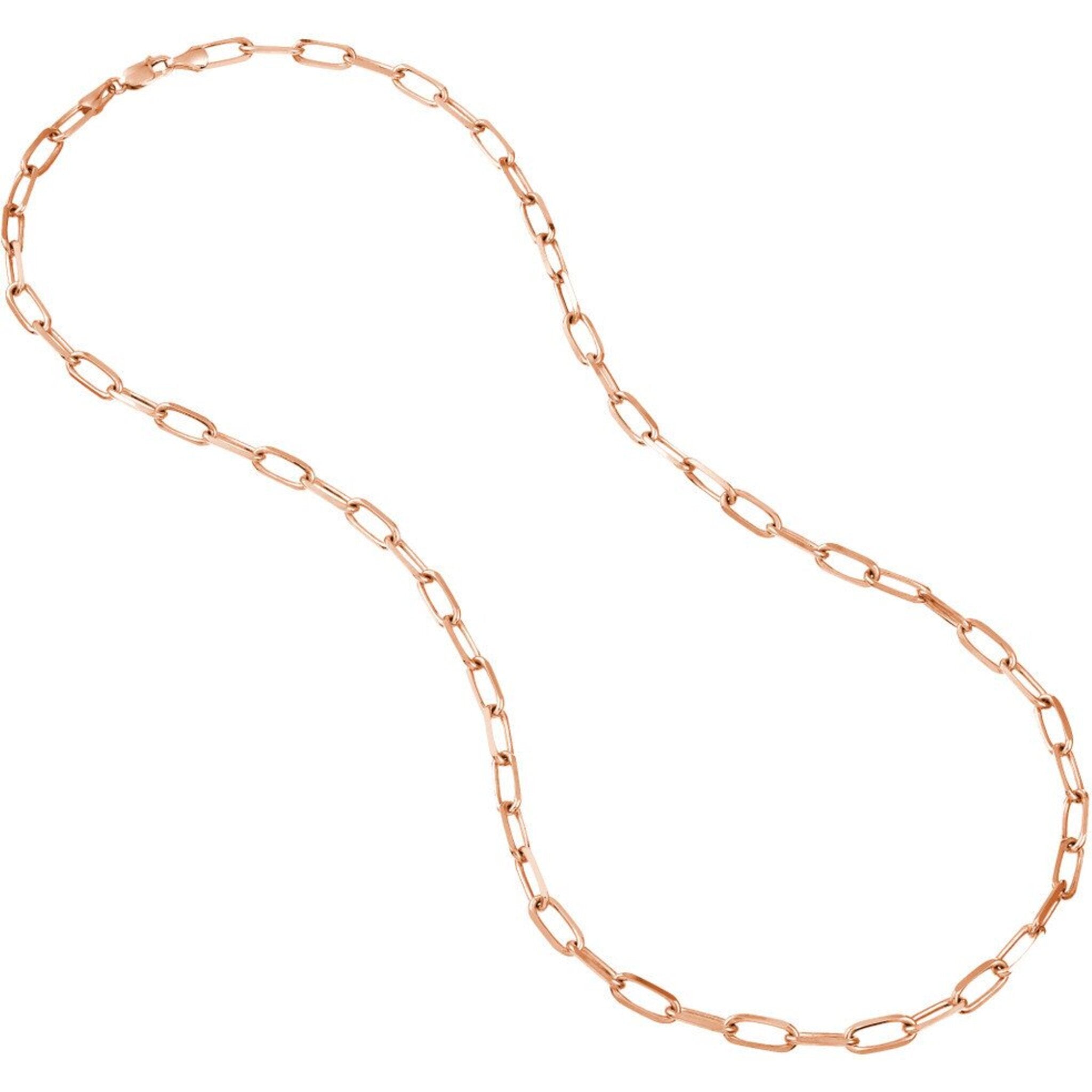 Olas d'Oro 24" Necklace - 14K Rose Gold 5.25mm Paper Clip Chain with Lobster Lock