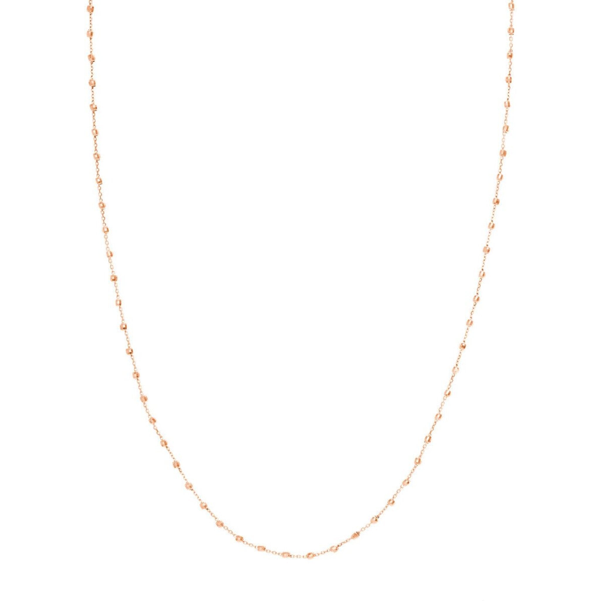 Olas d'Oro 24" Necklace - 14K Rose Gold Cable Chain with 2.5mm Diamond Cut Bead Stations