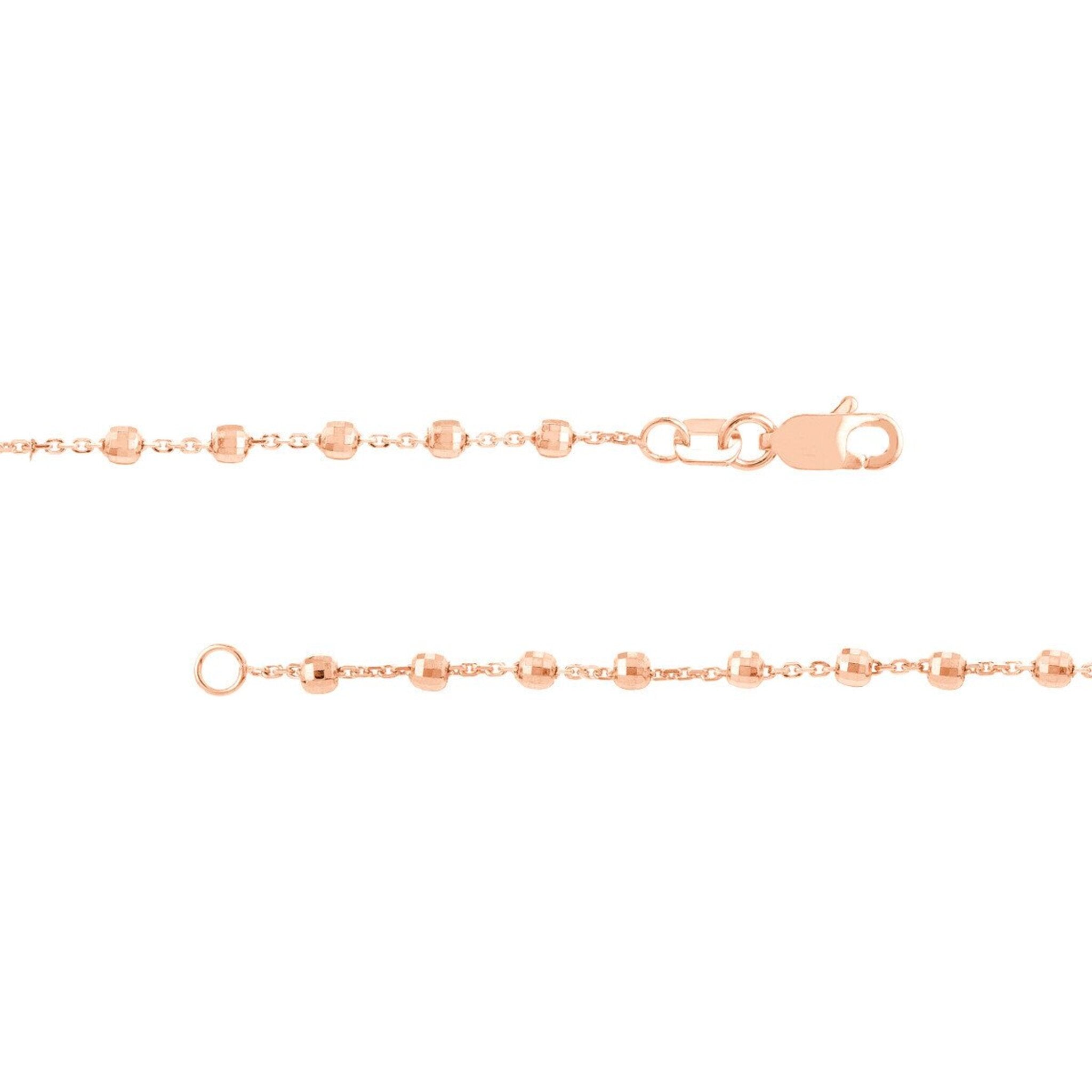 Olas d'Oro 24" Necklace - 14K Rose Gold Cable Chain with 2.5mm Diamond Cut Bead Stations
