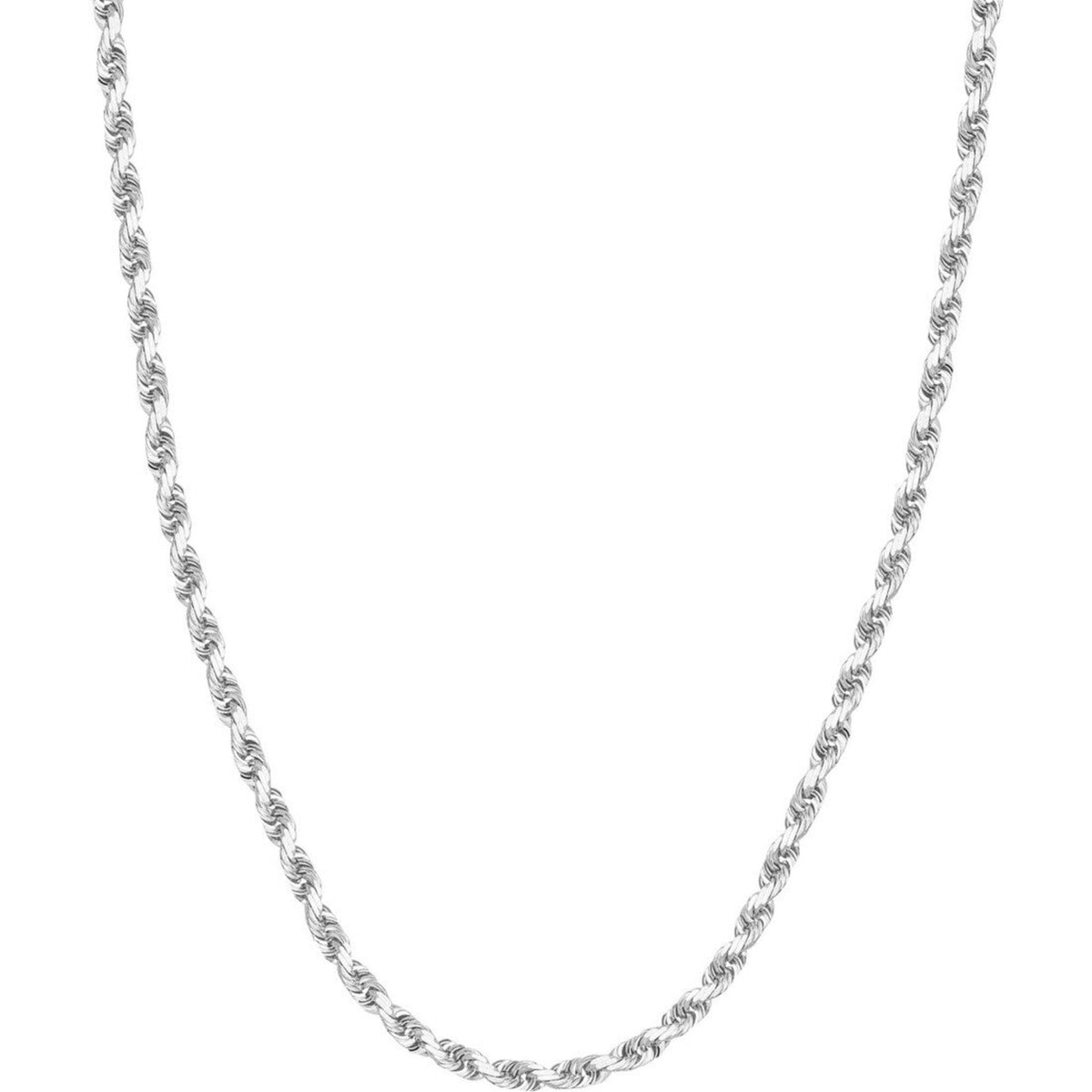 Olas d'Oro 24" Necklace - 14K White Gold 4.4mm Diamond Cut Rope Chain with Lobster Lock