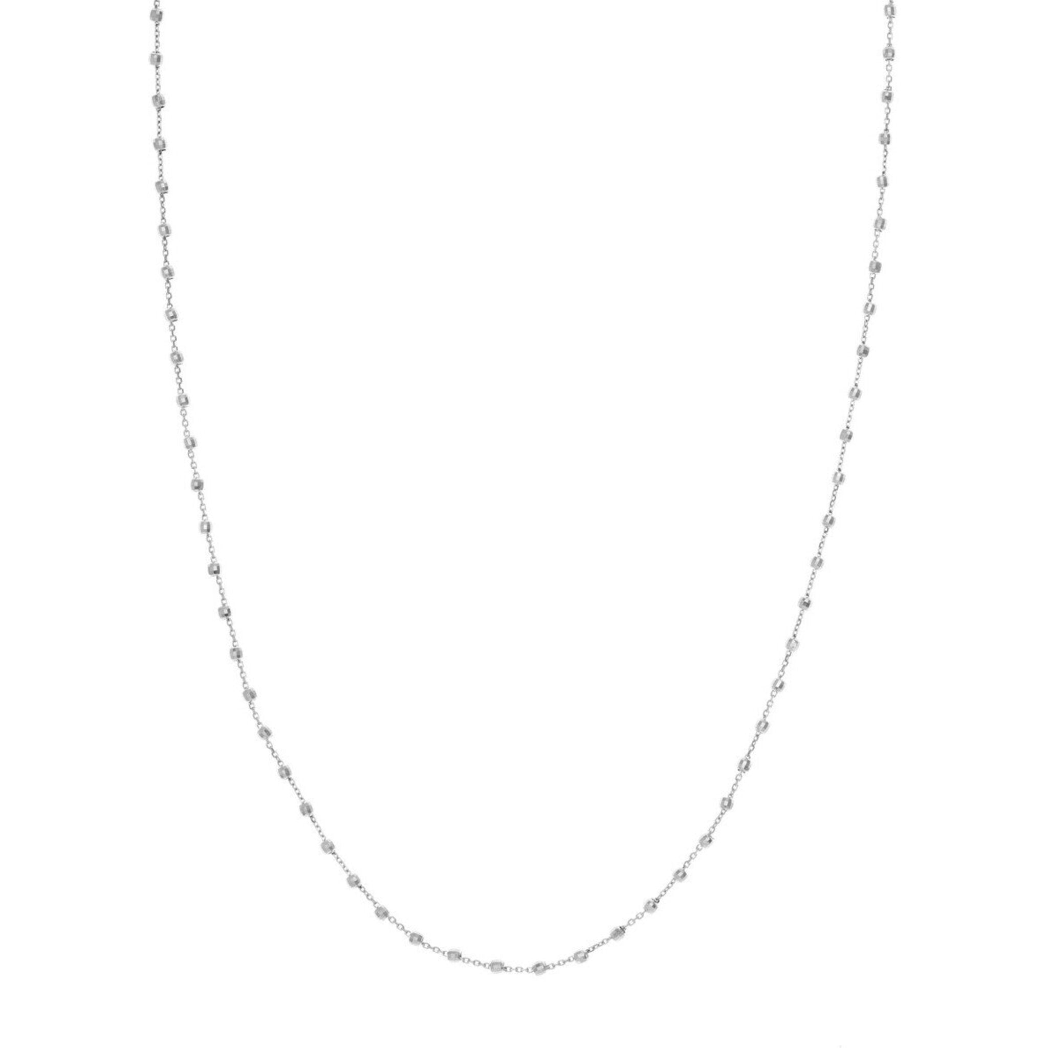 Olas d'Oro 24" Necklace - 14K White Gold Cable Chain with 2.5mm Diamond Cut Bead Stations