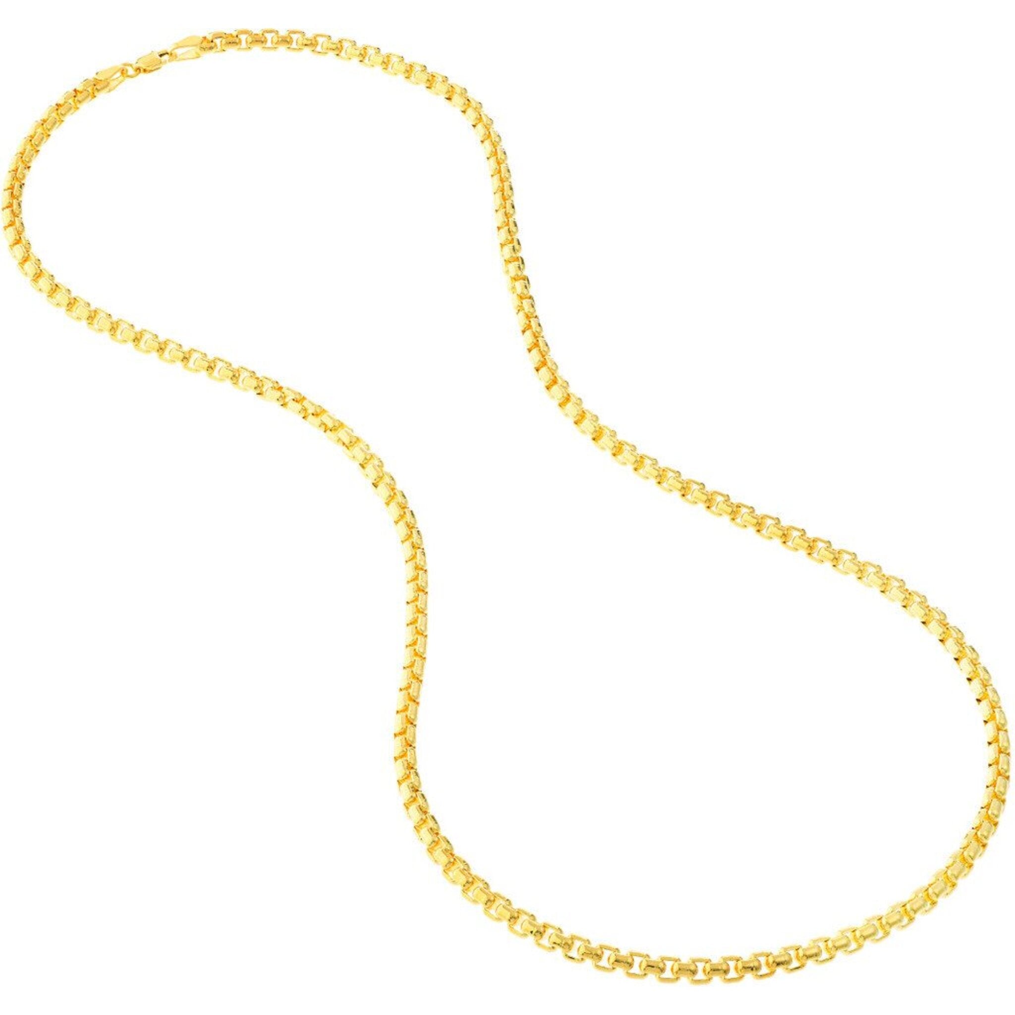 Olas d'Oro 24" Necklace - 14K Yellow Gold 3.95mm Solid Round Box Chain with Lobster Lock