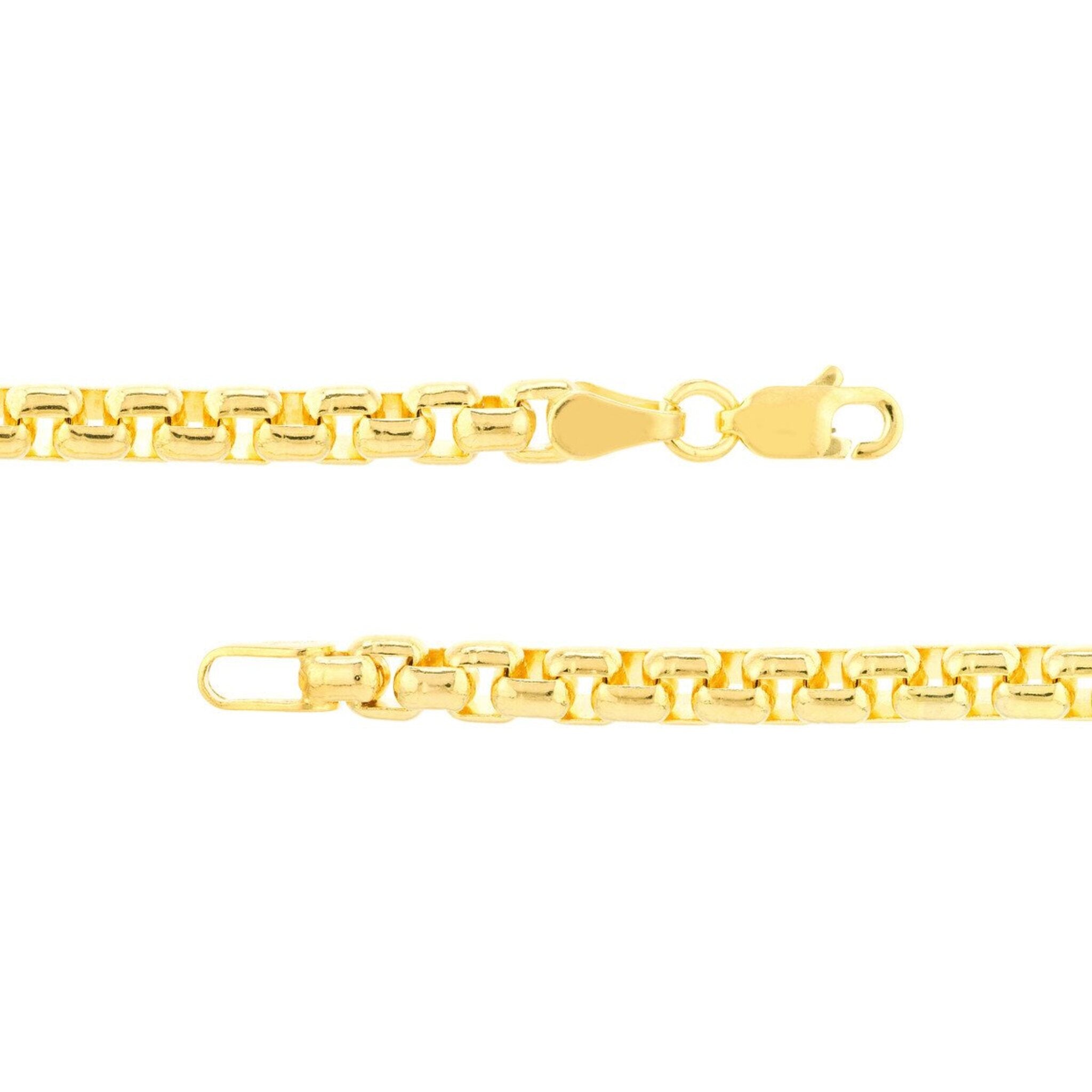 Olas d'Oro 24" Necklace - 14K Yellow Gold 3.95mm Solid Round Box Chain with Lobster Lock