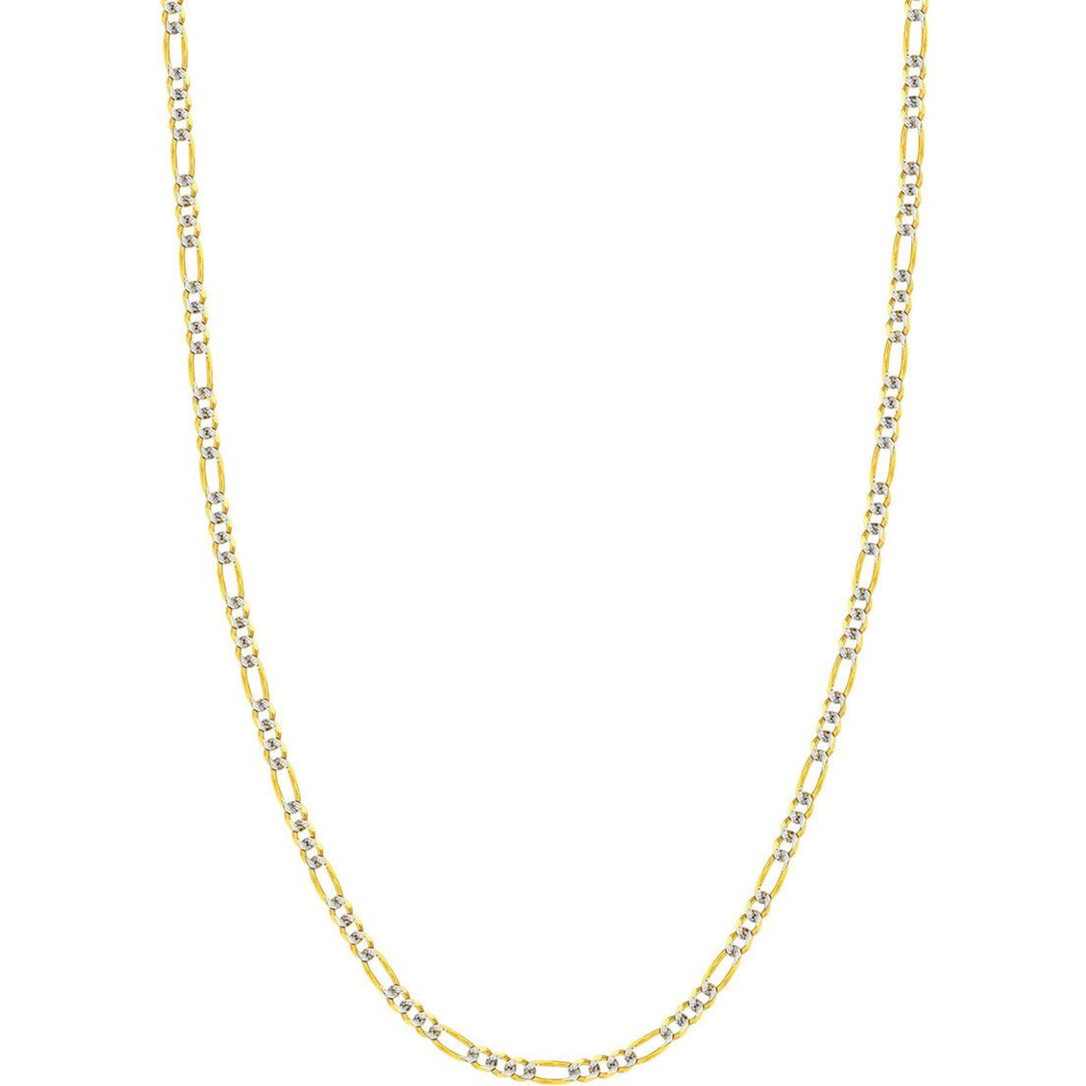Olas d'Oro 24" Necklace - 14K Yellow/White Gold 3.9mm Two-Tone Pave Figaro Chain with Lobster Lock