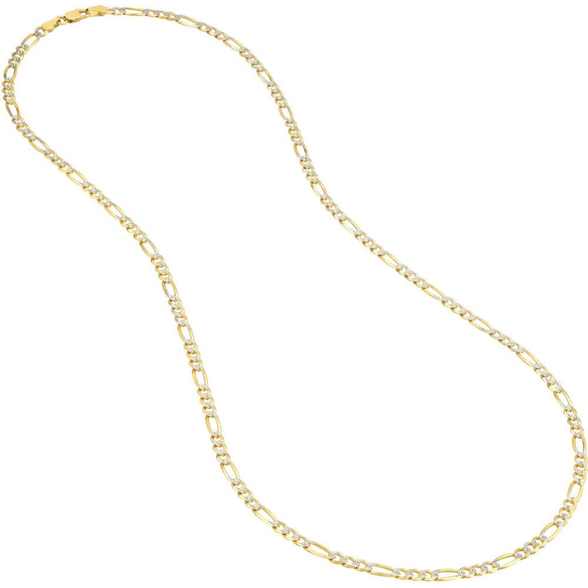 Olas d'Oro 24" Necklace - 14K Yellow/White Gold 3.9mm Two-Tone Pave Figaro Chain with Lobster Lock