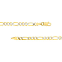 Olas d'Oro 24" Necklace - 14K Yellow/White Gold 3.9mm Two-Tone Pave Figaro Chain with Lobster Lock