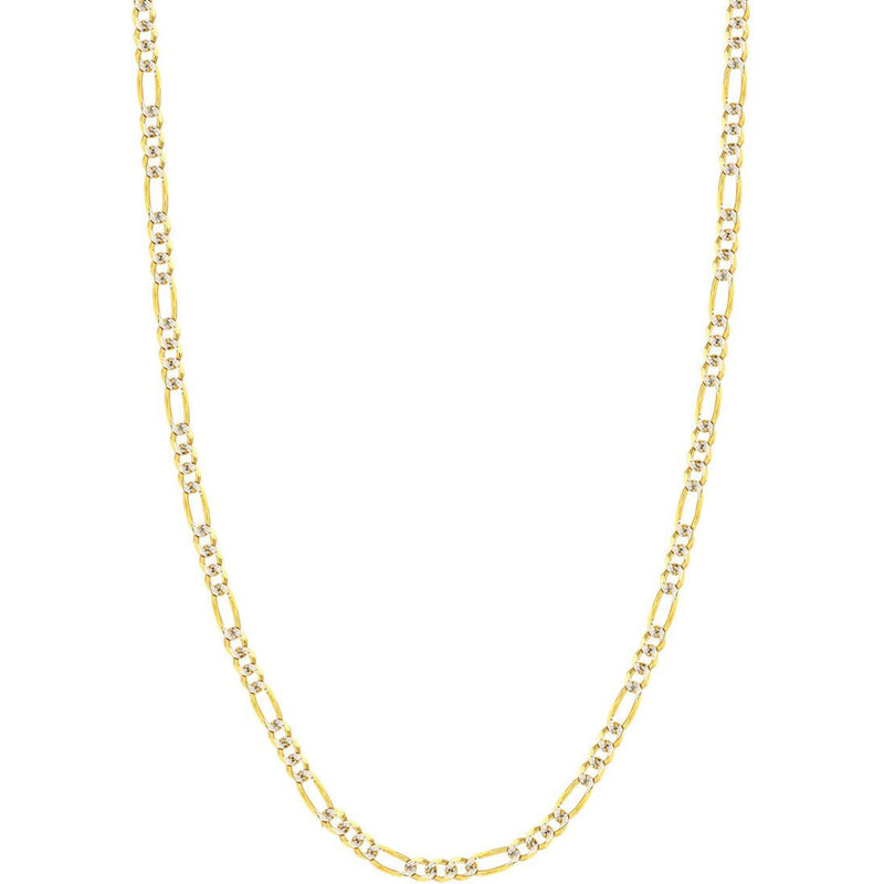 Olas d'Oro 24" Necklace - 14K Yellow/White Gold 4.75mm Two-Tone Pave Figaro Chain with Lobster Lock