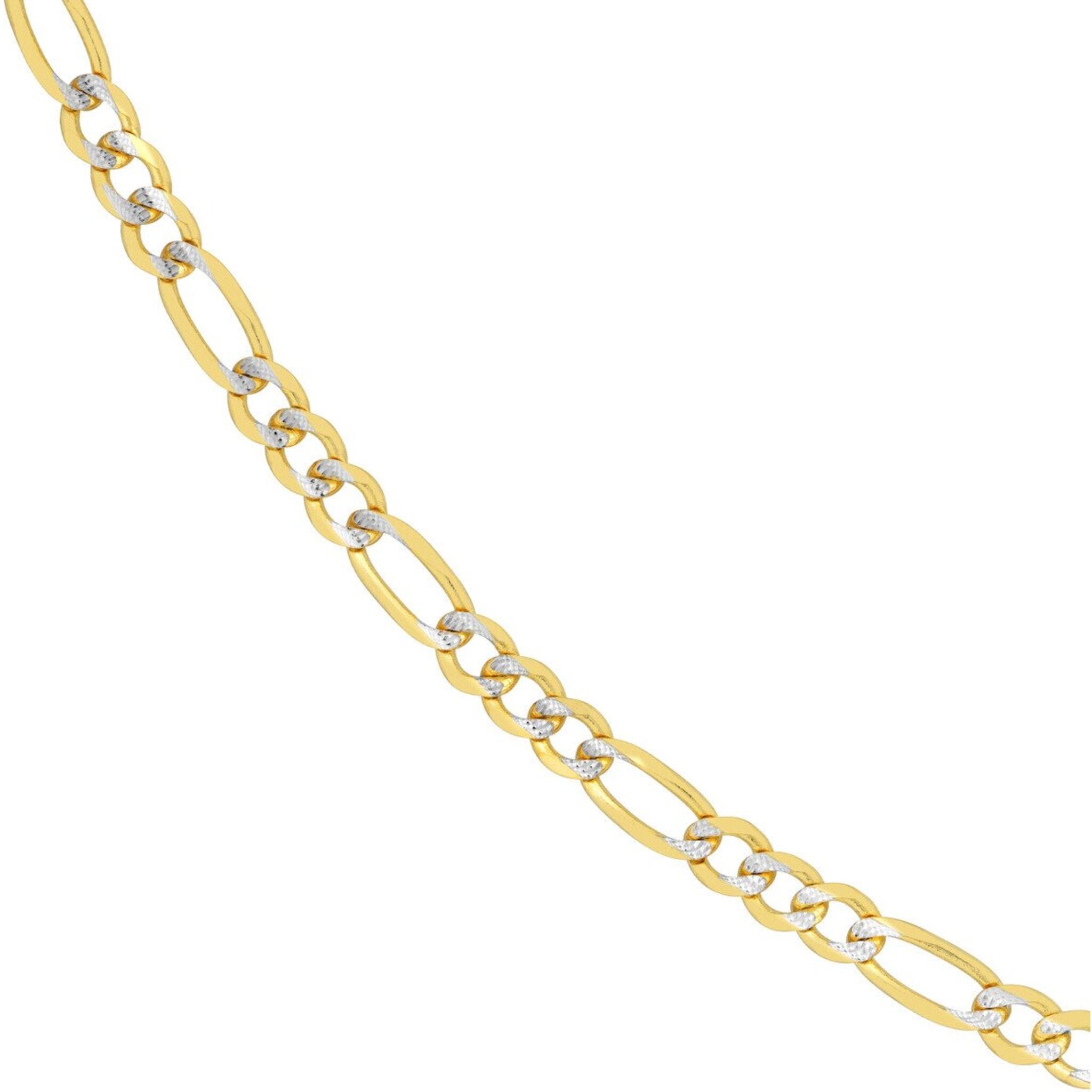 Olas d'Oro 24" Necklace - 14K Yellow/White Gold 4.75mm Two-Tone Pave Figaro Chain with Lobster Lock