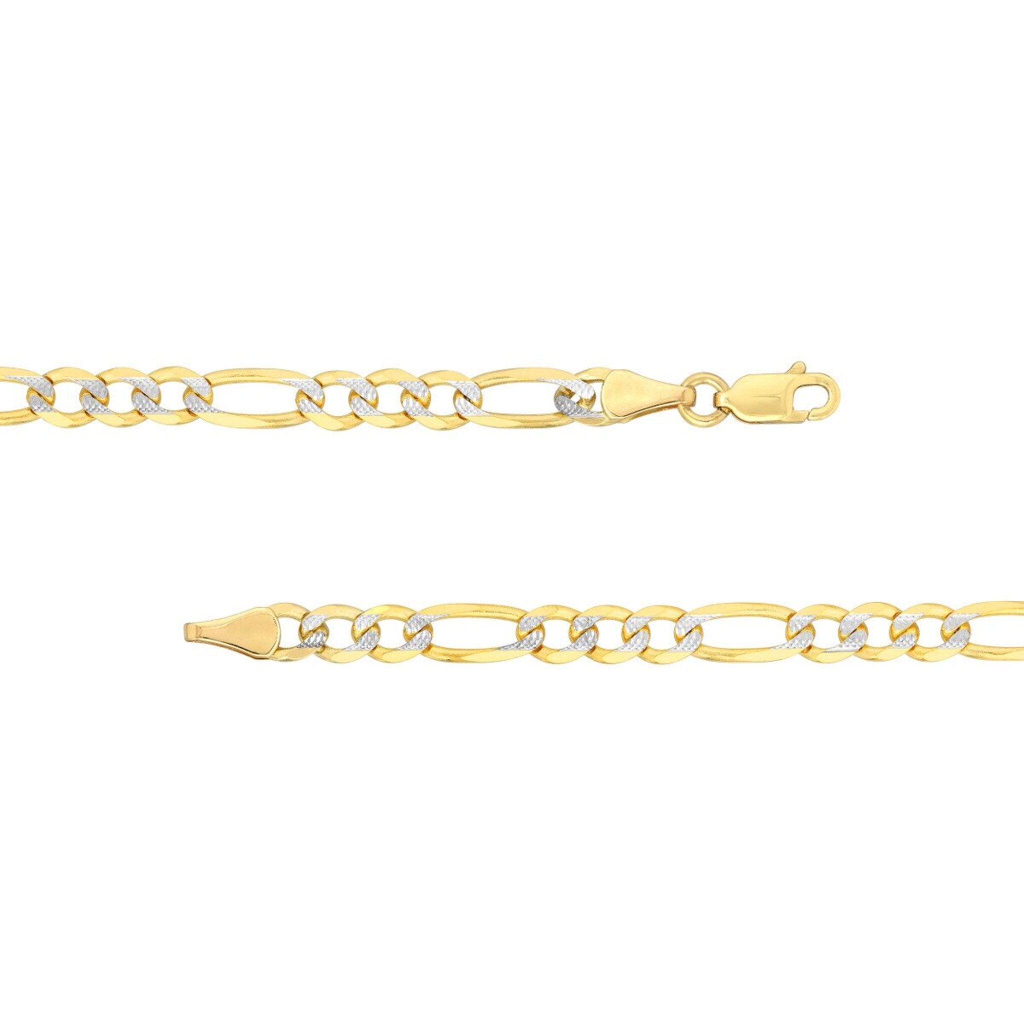 Olas d'Oro 24" Necklace - 14K Yellow/White Gold 4.75mm Two-Tone Pave Figaro Chain with Lobster Lock