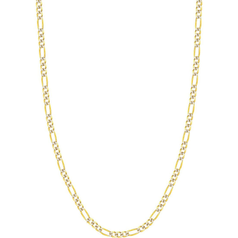 Olas d'Oro 24" Necklace - 14K Yellow/White Gold 5.8mm Two-Tone Pave Figaro Chain with Lobster Lock