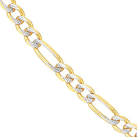 Olas d'Oro 24" Necklace - 14K Yellow/White Gold 5.8mm Two-Tone Pave Figaro Chain with Lobster Lock