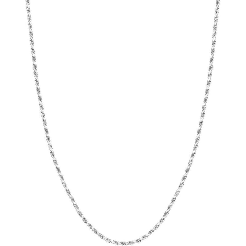 Olas d'Oro 30" Necklace - 10K White Gold 3mm Diamond Cut Rope Chain with Lobster Lock