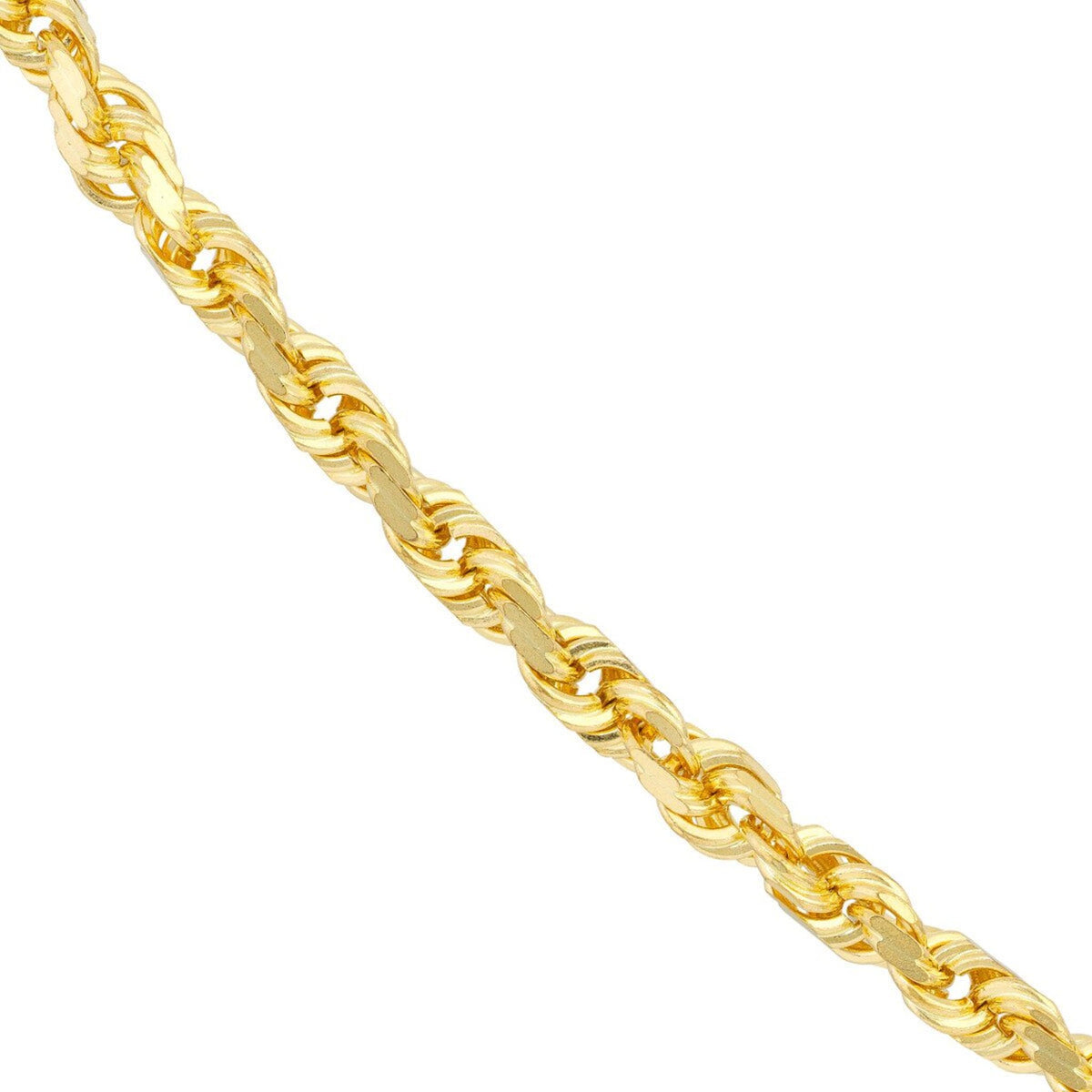 Olas d'Oro 30" Necklace - 14K Yellow Gold 4.4mm Diamond Cut Rope Chain with Lobster Lock