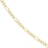 Olas d'Oro 30" Necklace - 14K Yellow/White Gold 3.9mm Two-Tone Pave Figaro Chain with Lobster Lock