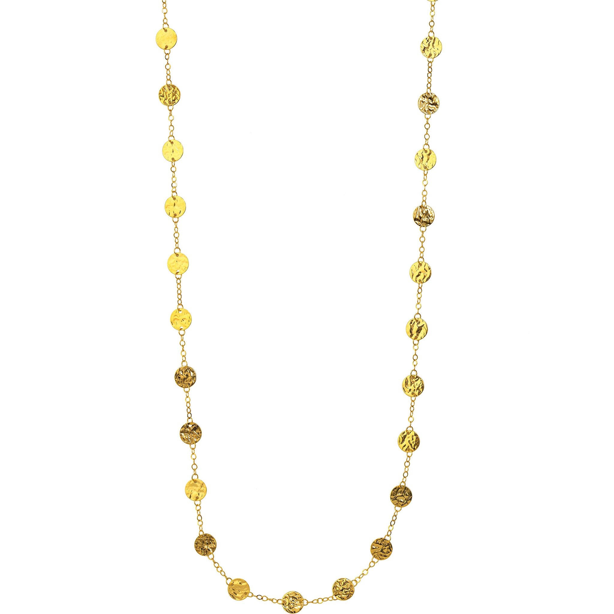 Olas d'Oro 36" Necklace - 14K Yellow Gold Long Chain Necklace with Hammered Discs