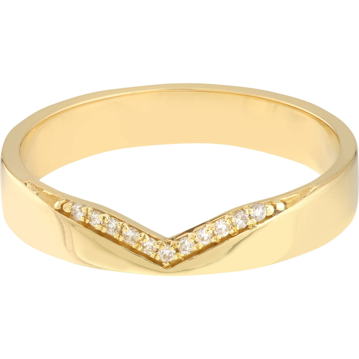 Olas d'Oro 6" Ring - 14K Yellow Gold Diamond Chevron Polished Band