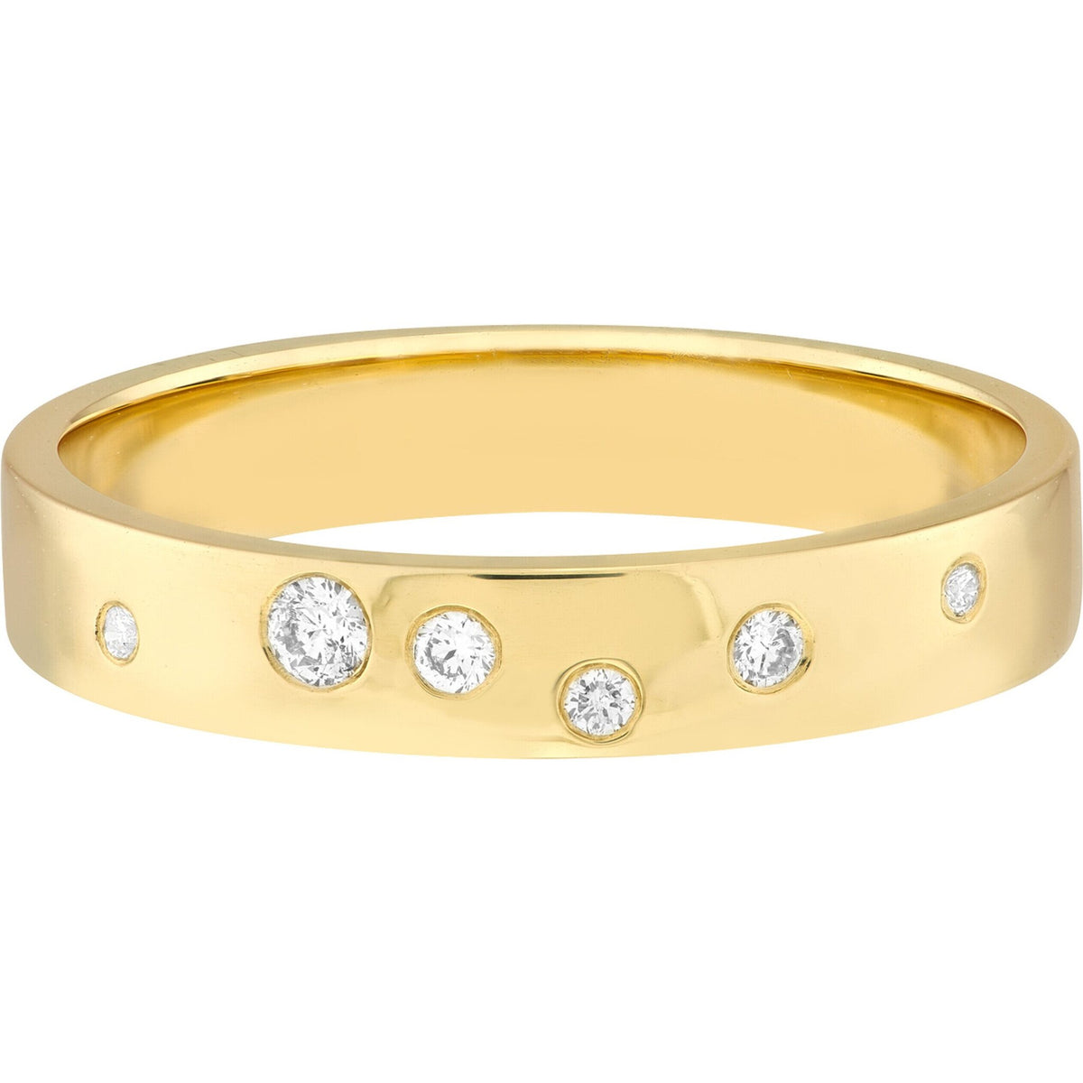 Olas d'Oro 6" Ring - 14K Yellow Gold Scattered Diamond Polished Band